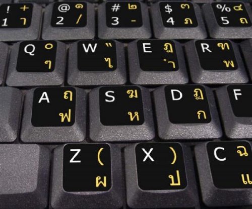 4Keyboard Thai-English Non-Transparent Keyboard Stickers - Black Background Labels for Windows/Mac Laptop, Desktop & Notebook - Perfect for Bilingual Typing, Language Learning & Office Work