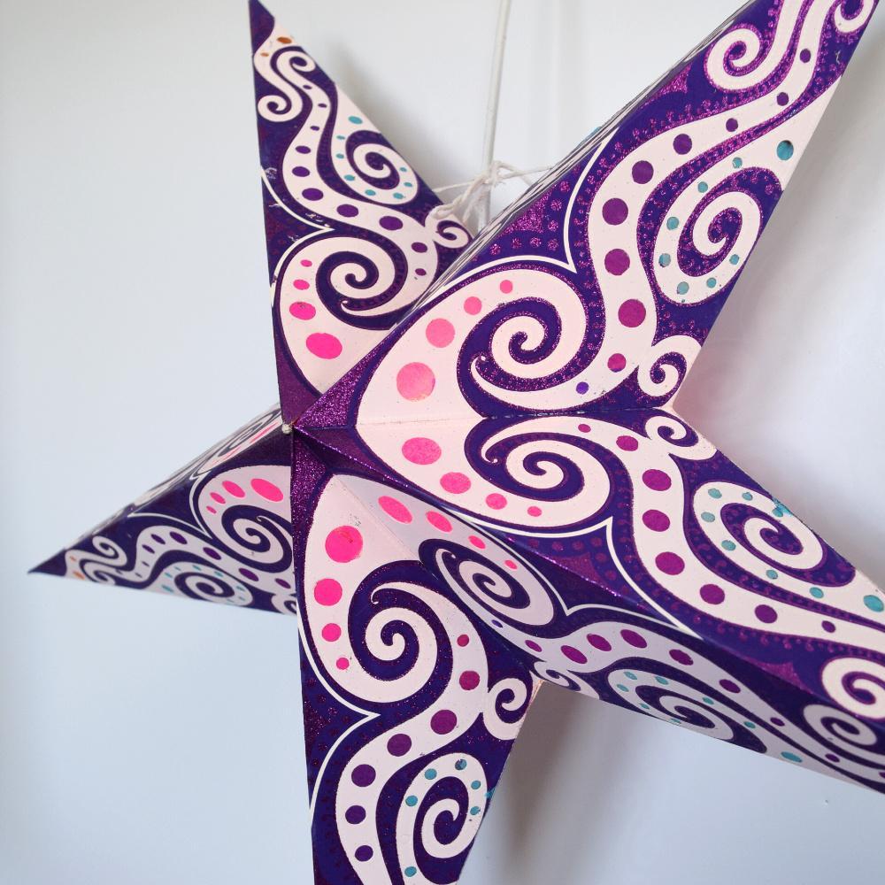 24 Pack Purple and Pink Mouri Paper Star Lanterns - Hanging Decorative Lights for Bedroom, Party, Wedding & Outdoor Decor