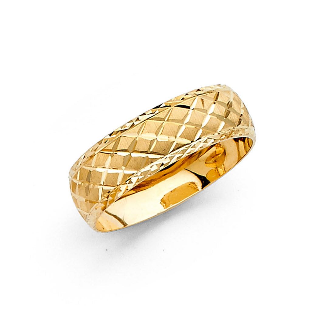 14K Yellow Gold 6mm Sparkle Cut Wedding Band Ring - Size 7 for Women & Men | Elegant Bridal Jewelry, Anniversary Gift, Couple Rings for Weddings & Special Occasions