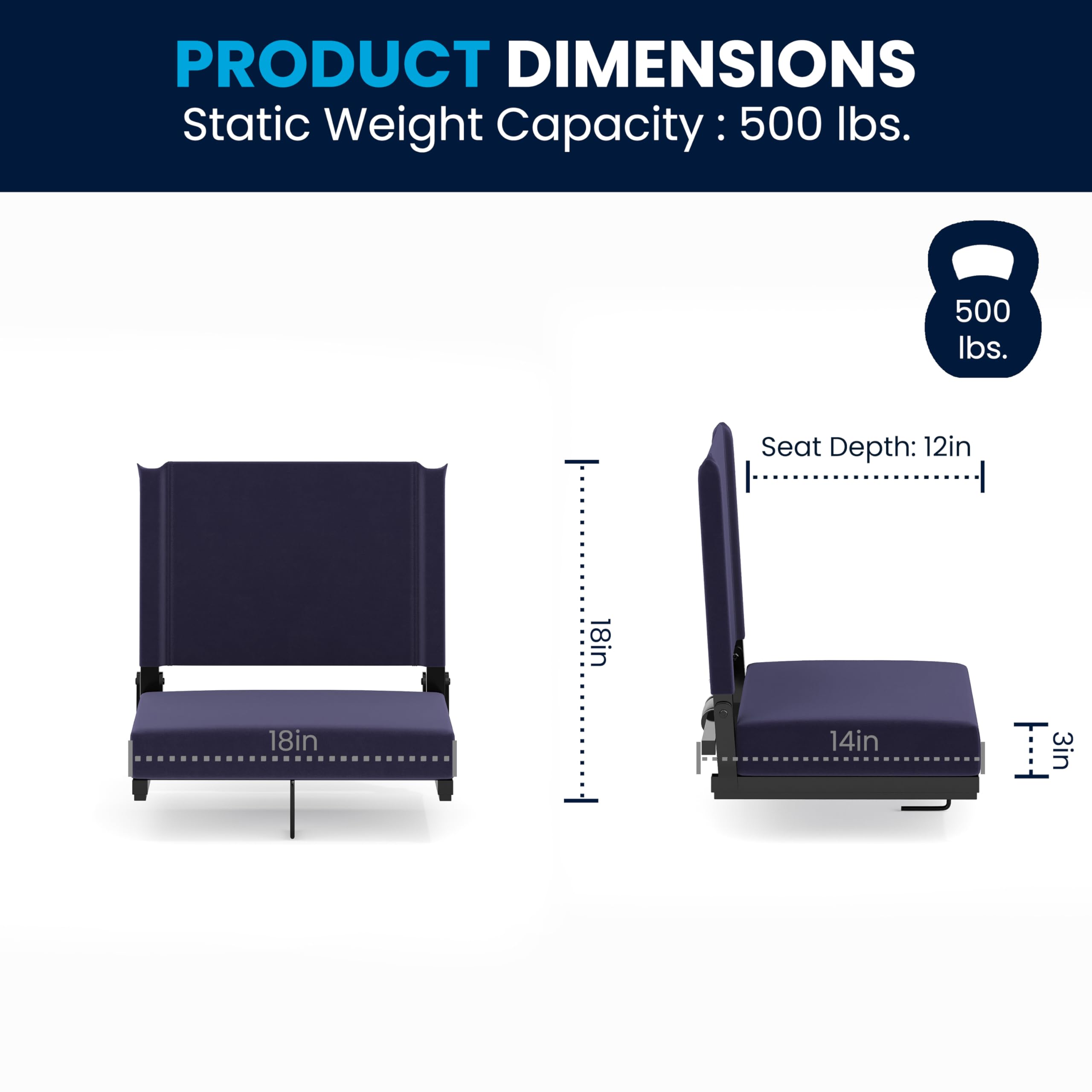 Flash Furniture Grandstand Portable Folding Stadium Seat with Padded Cushion & Carrying Handle - 500 lb Weight Capacity, Navy Blue - Perfect for Bleachers, Benches, Sporting Events, Concerts & Outdoor Activities