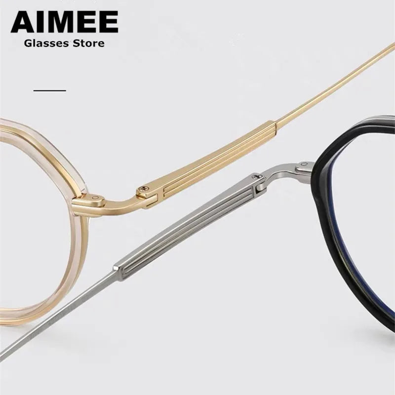 Unisex Full Rim Flat Top Round Titanium Acetate Eyeglasses 6701 - Lightweight & Durable Frame for Men & Women - Perfect for Reading, Work & Daily Wear