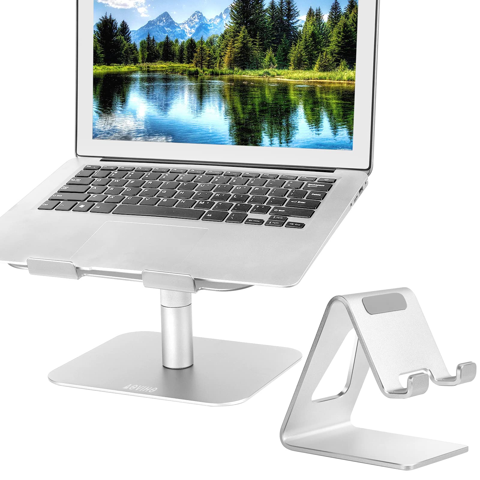 Adjustable Aluminum Phone Holder & Laptop Stand for Desk - Multi-Angle Viewing for Work, Gaming, and Video Calls (Home Office & Travel Use)