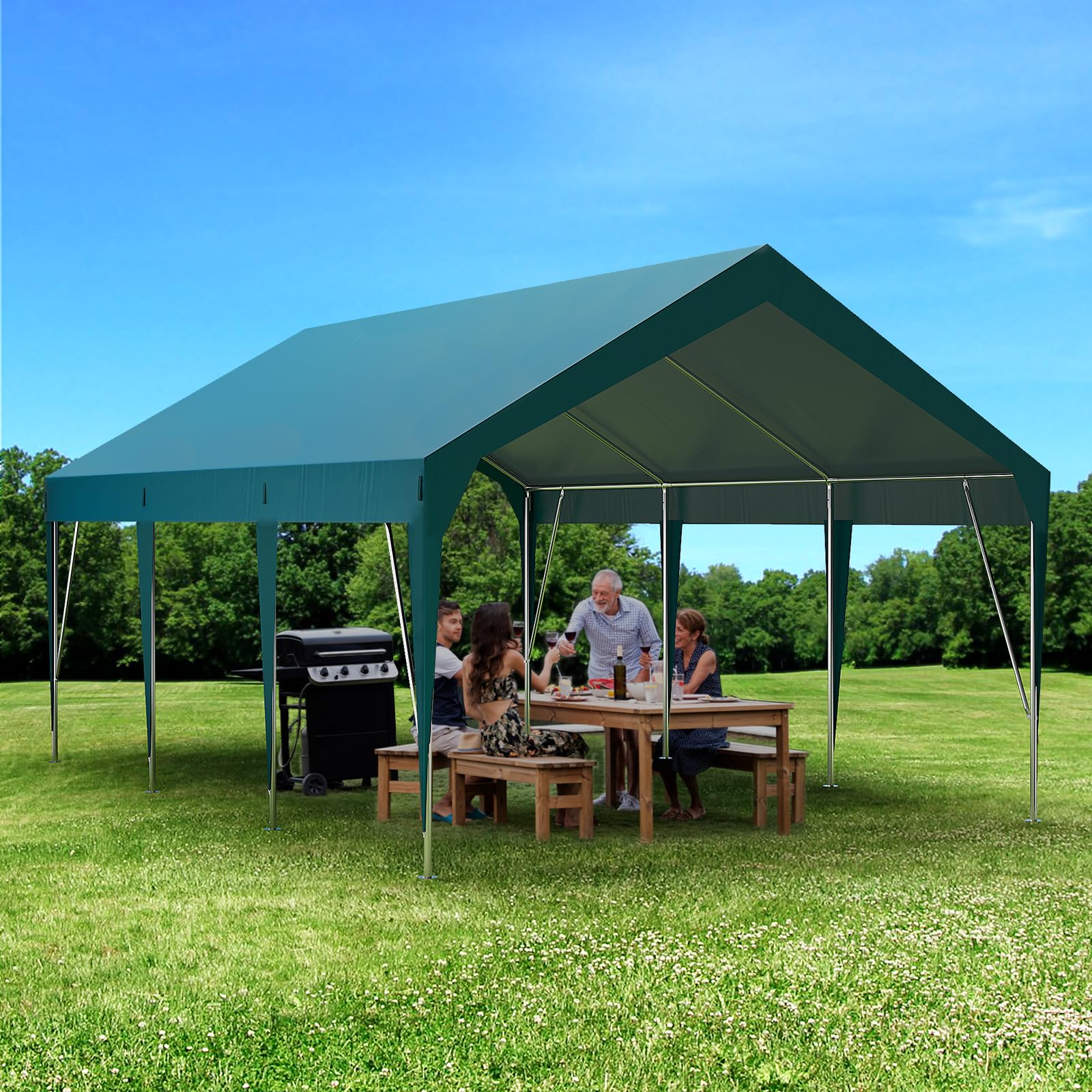 GARVEE 13'x20' Heavy Duty Portable Carport Garage - Waterproof UV Protected Car Canopy Shelter for Cars, Boats, RV, and Outdoor Storage (Dark Green) | Perfect for Vehicle Protection, Backyard Storage & Seasonal Cover