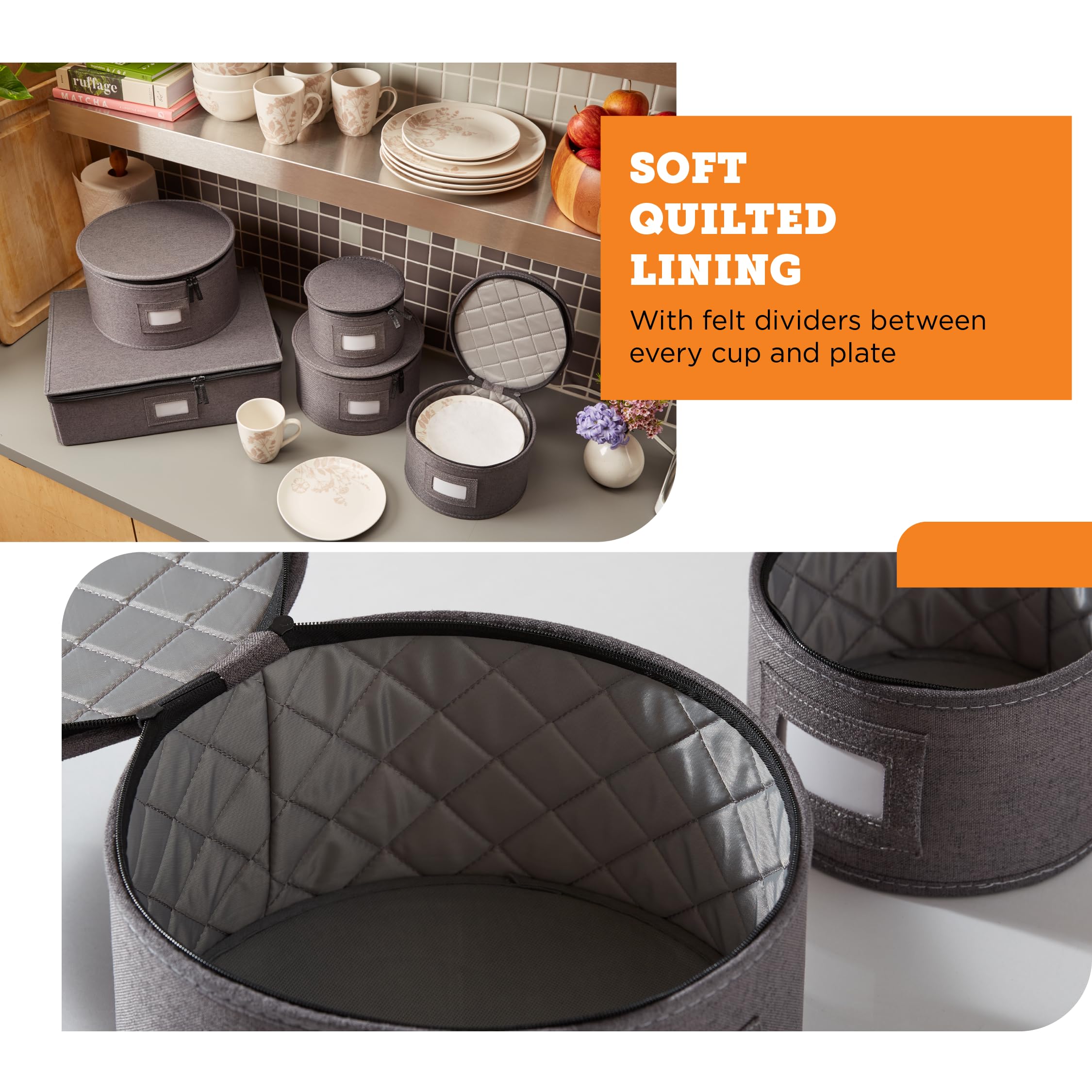 Hard Shell Storage Case with Felt Dividers - 5pc Set for Kitchen & China Organization