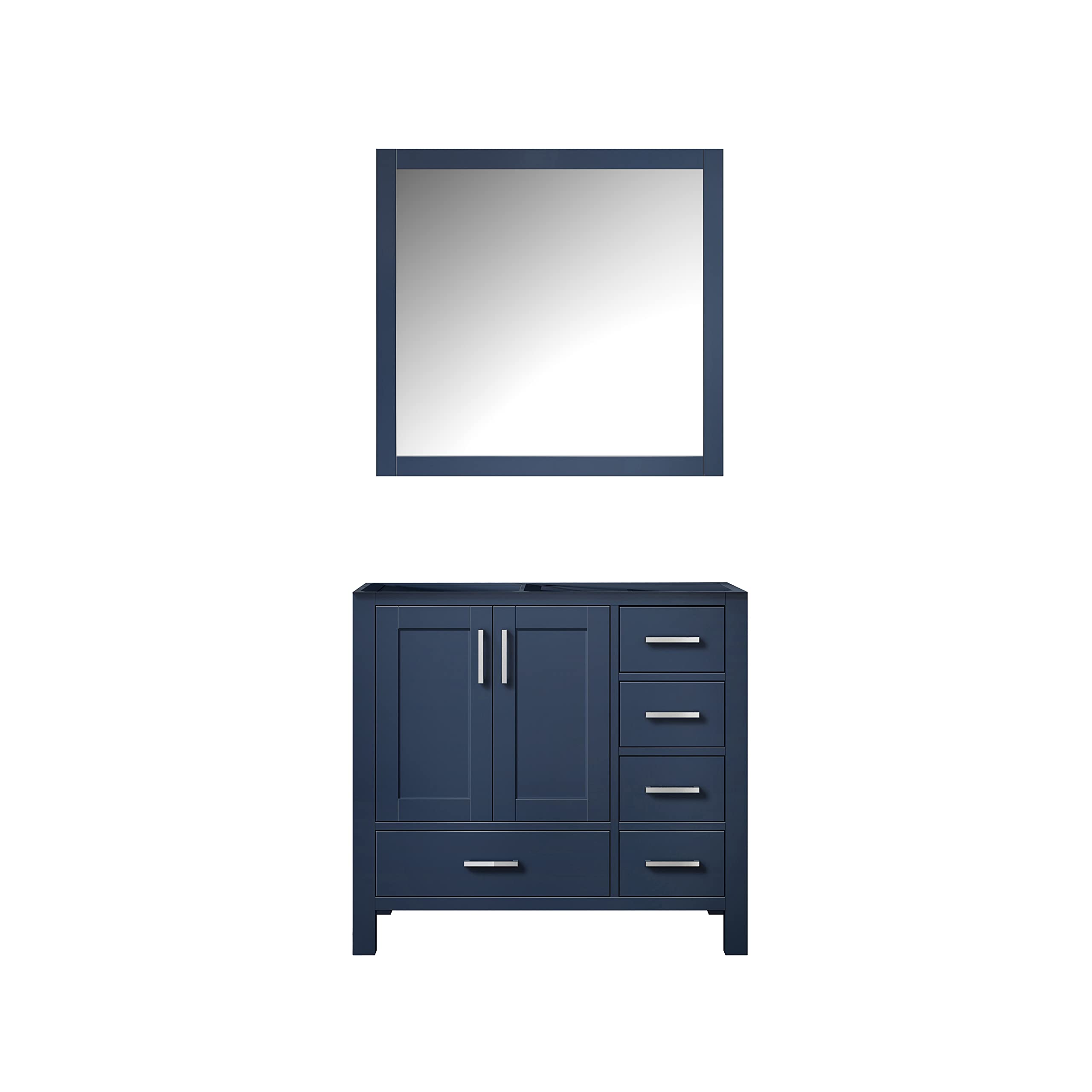 Jacques 36 Inch Wide x 22 Inch Deep Left Offset Navy Blue Bathroom Vanity Set with 34 Inch Mirror - Perfect for Modern Master Bathrooms & Guest Bath Suites