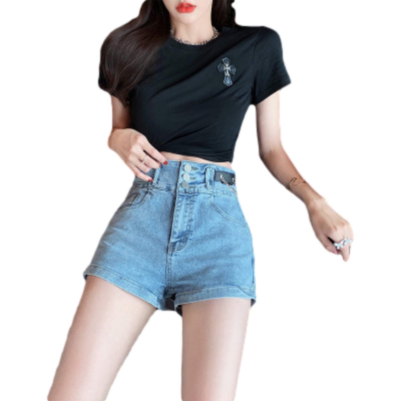 Trendy Women's Denim Shorts - Fashion Washed & Decorative Design for Streetwear | Perfect for Summer Outfits, Casual Wear & Beach Vacations