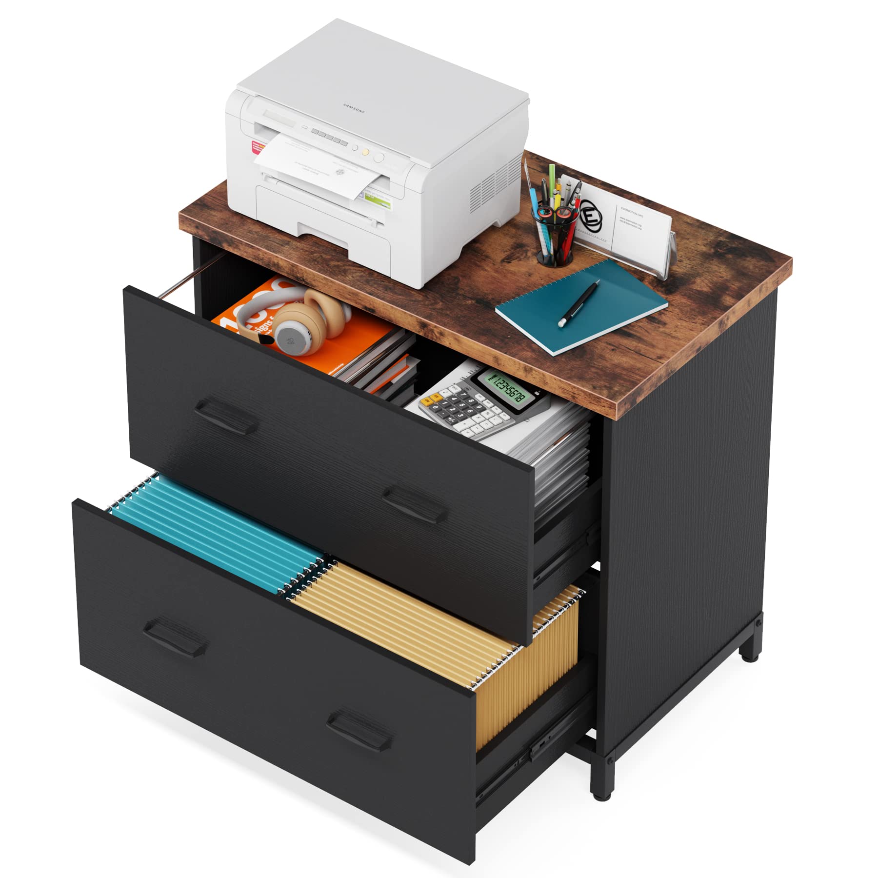 Tribesigns 2-Drawer Wood Lateral File Cabinet - Rustic Brown & Black Home Office Storage for A4 & Letter Size Documents | Perfect for Office Organization & Home Workspace