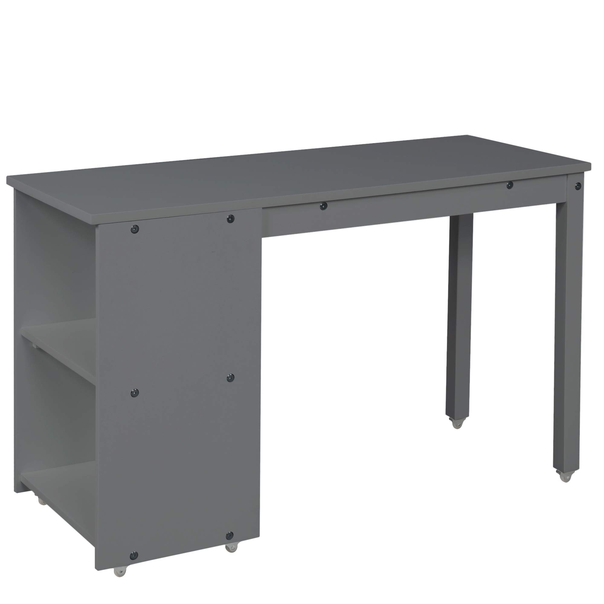 Wooden Twin Loft Bed with Bookshelf, Cabinet & Rolling Desk - Low Study Loft Bed for Kids & Teens (Gray) - Perfect for Small Bedrooms, Dorm Rooms & Space-Saving Kids' Rooms