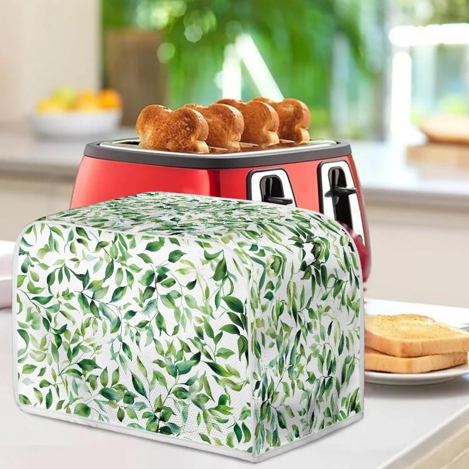 4 Slice Toaster Cover - Universal Fit for Most Standard Toasters, Dustproof & Stain-Resistant Kitchen Bakeware Protector (Leaf Green) - Keep Your Toaster Clean for Breakfast, Baking & Kitchen Use
