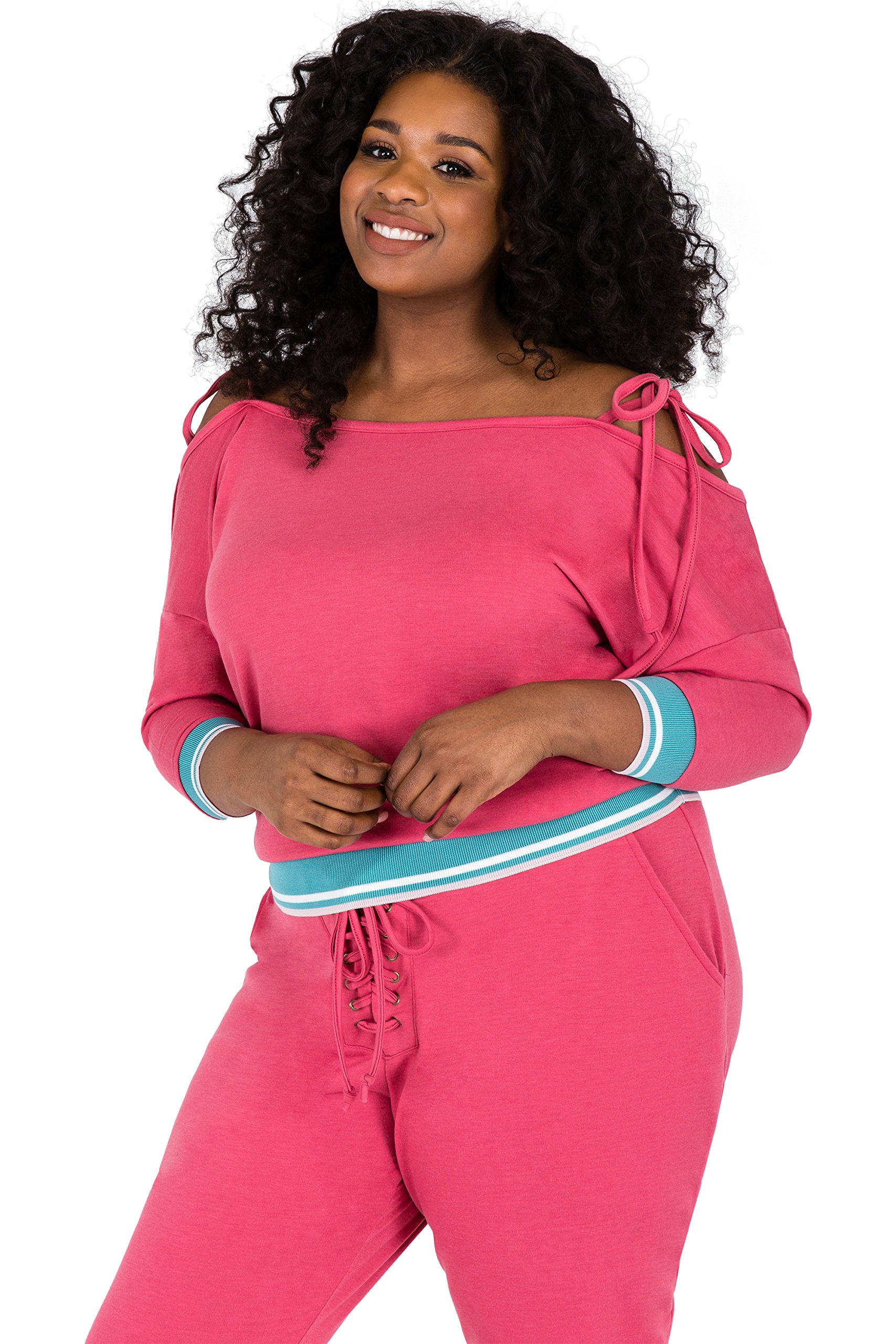 Poetic Justice Plus Size Curvy Women's Pink Quarter Sleeve Convertible Tops - Stylish & Comfortable Blouse for Casual Wear, Date Night & Office Outfits