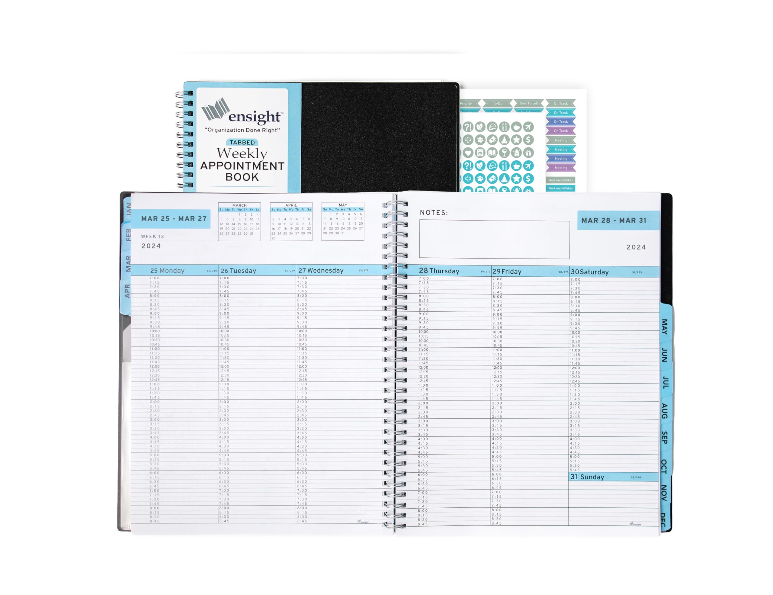 Ensight 2024-2025 Appointment Planner - 8.5 x 11 Inch Large Daily Weekly Monthly Organizer with 15-Minute Time Slots, Tabbed Sections for Business & Personal Use | Perfect for Office Professionals, Students & Home Scheduling (Blue)