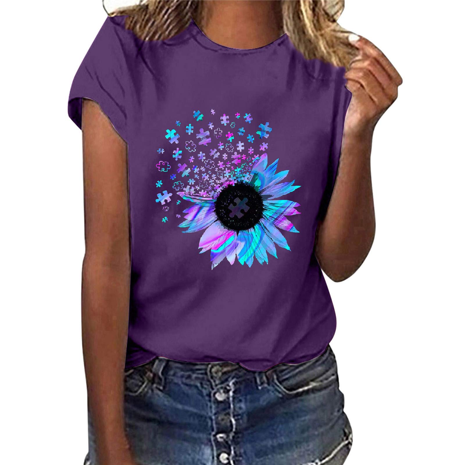 Funny Graphic T-Shirts for Women - Casual Summer Short Sleeve O-Neck Gradient Printed Tops | Perfect for Beach Outings, Weekend Wear & Summer Vacations