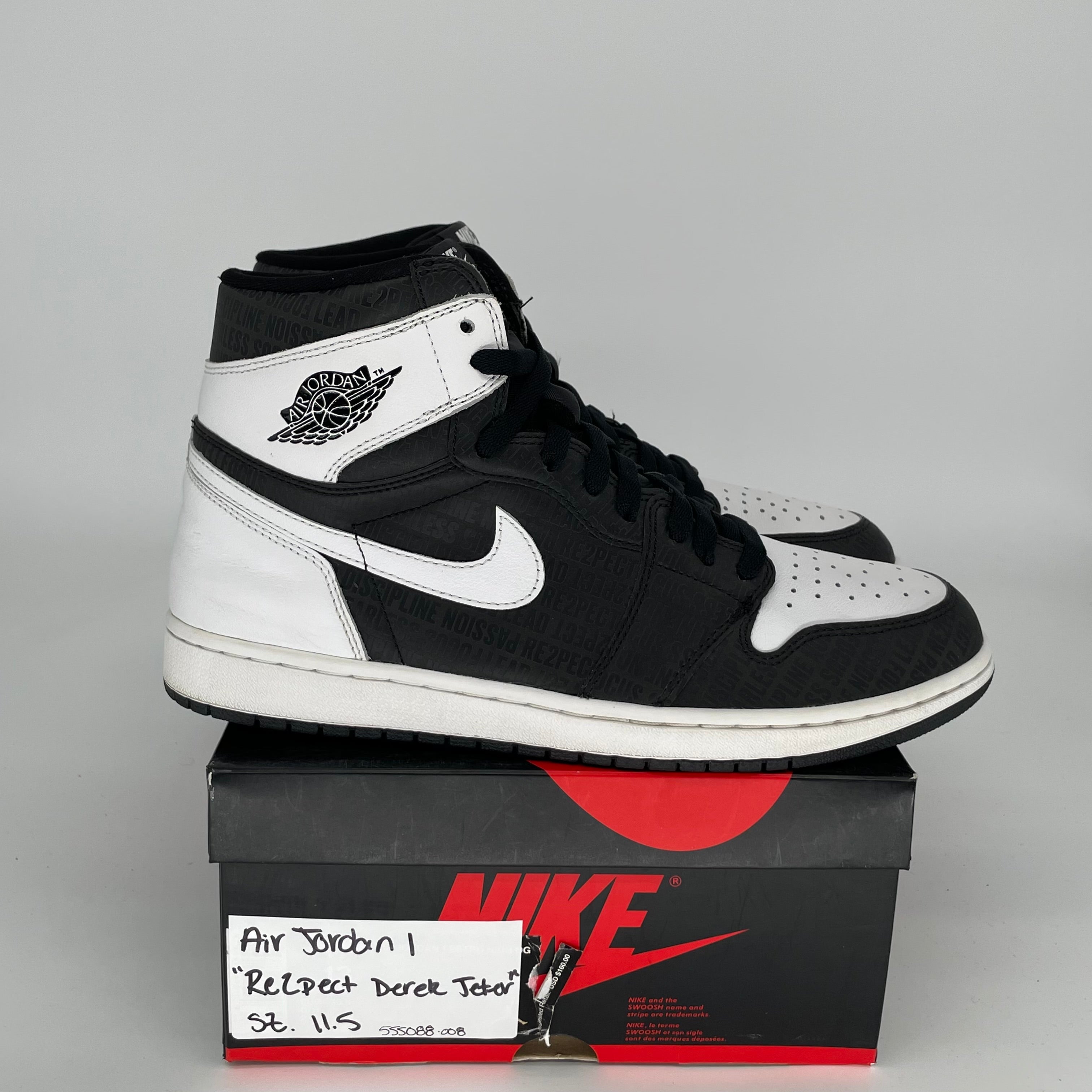 **AIR JORDAN 1 RE2PECT DEREK JETER Men's Basketball Shoes Size 11.5 - Black/White (555088-008) - Perfect for Sneaker Collectors & Streetwear Fashion**