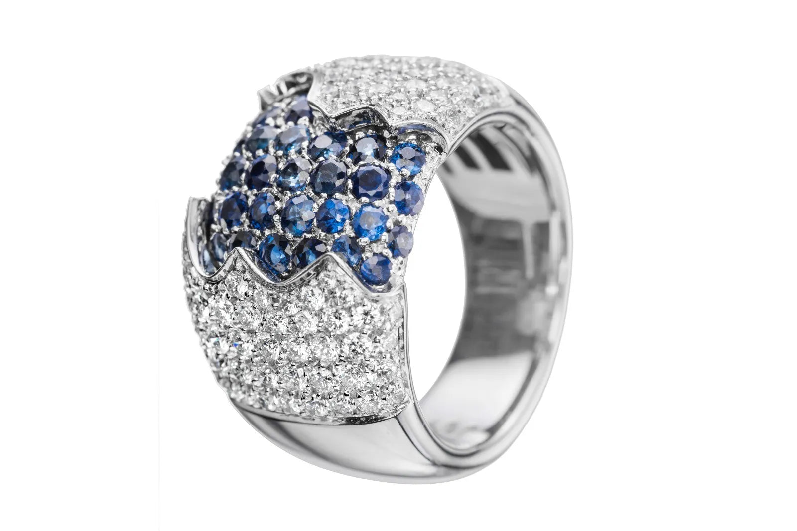 Damiani Fiordi 18K White Gold Diamond & Sapphire Ring for Women | Elegant Luxury Jewelry for Weddings, Anniversaries & Special Occasions