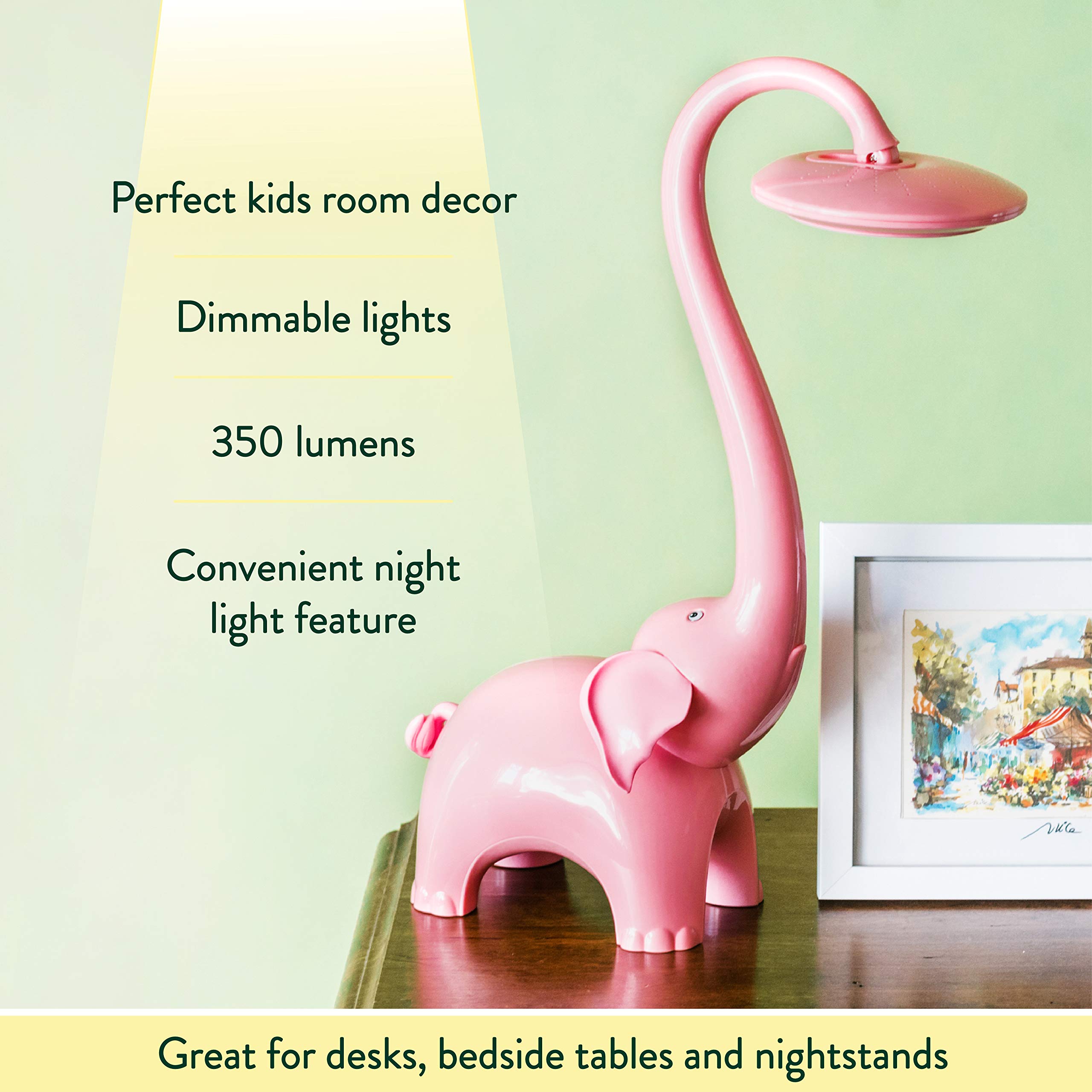 Elephant LED Desk Lamp with Touch Control - Safari Animal Night Light for Kids Room Decor, Nursery, Bedroom, Study & Reading