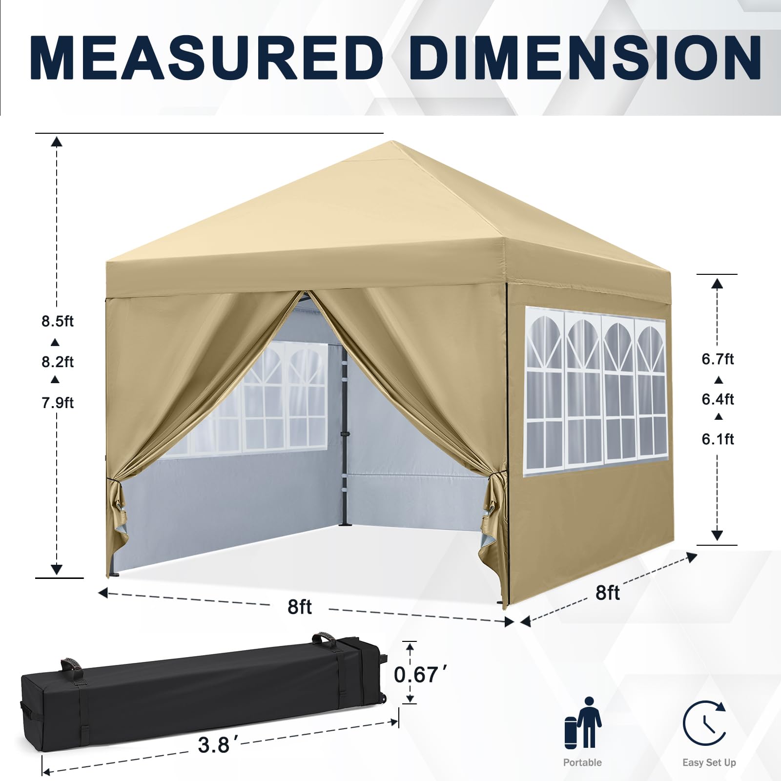 COOSHADE 8x8 Ft Pop Up Canopy Tent with Elegant Church Windows - Instant Folding Portable Shelter for Outdoor Events, Parties, Weddings, BBQ & Catering - Waterproof & UV Protection (Beige) | Perfect for Backyard Gatherings, Beach Picnics, Church Functions & Market Stalls