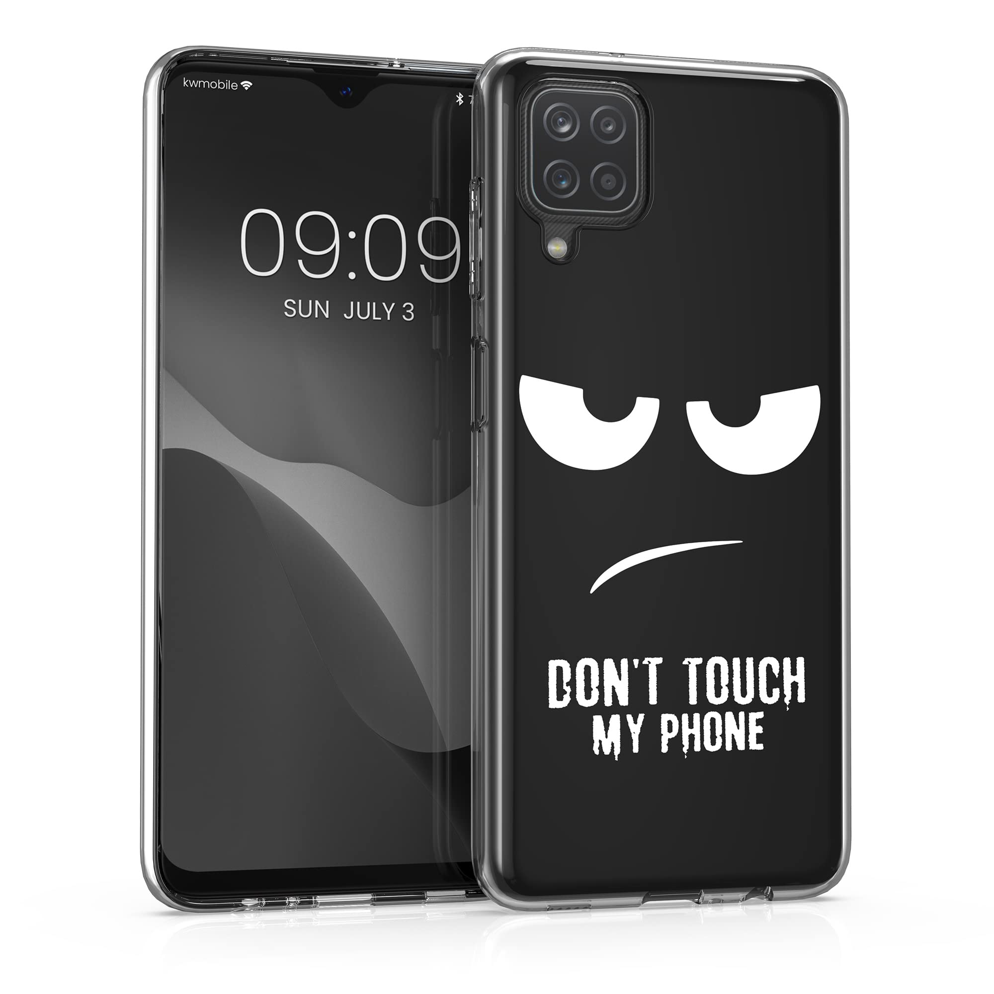 kwmobile Flexible TPU Case for Samsung Galaxy A12 - Shockproof Slim Fit Phone Cover - Anti-Scratch Protective Case (White/Black) - Perfect for Everyday Use & Travel Protection
