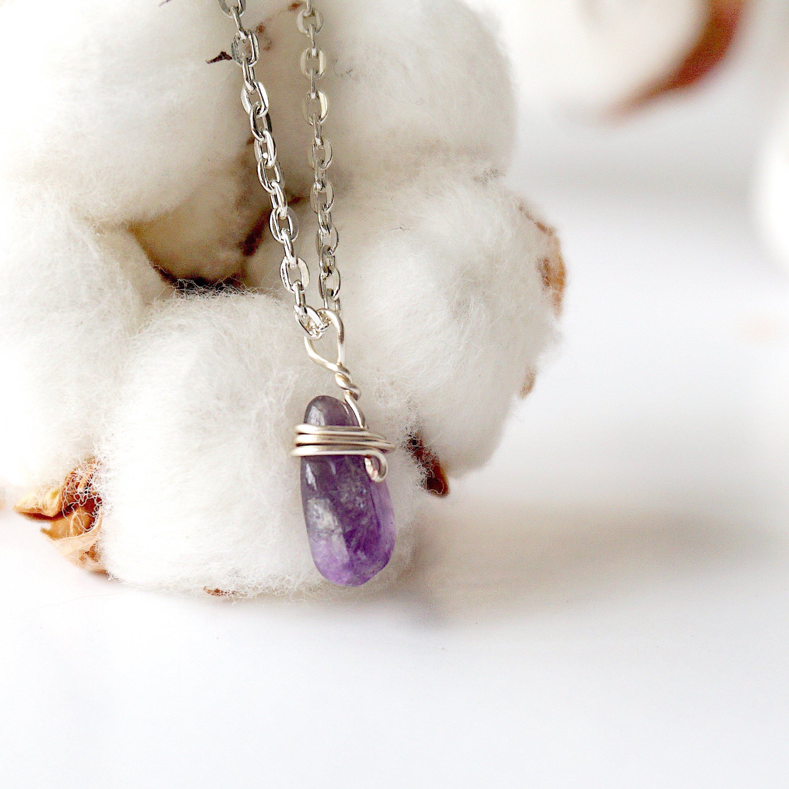 Amethyst Necklace for Women - Sterling Silver Plated Wrapped Charm Pendant - Elegant Jewelry Gift for Birthday, Anniversary & Everyday Wear