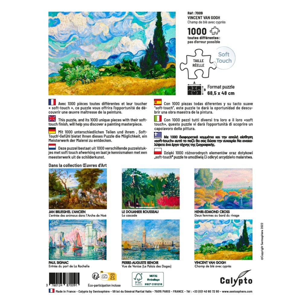 1000-Piece Van Gogh Wheat Field with Cypresses Jigsaw Puzzle | Premium Art Puzzle for Adults & Teens | Perfect for Home Decor, Relaxation & Family Game Night