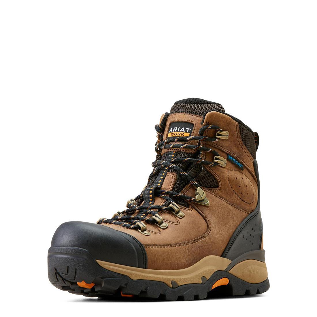 Endeavor 6 Inch Soft Toe Waterproof Work Boots for Men - Dusted Brown Leather Safety Shoes with Slip Resistant Sole - Ideal for Construction, Landscaping & Outdoor Work