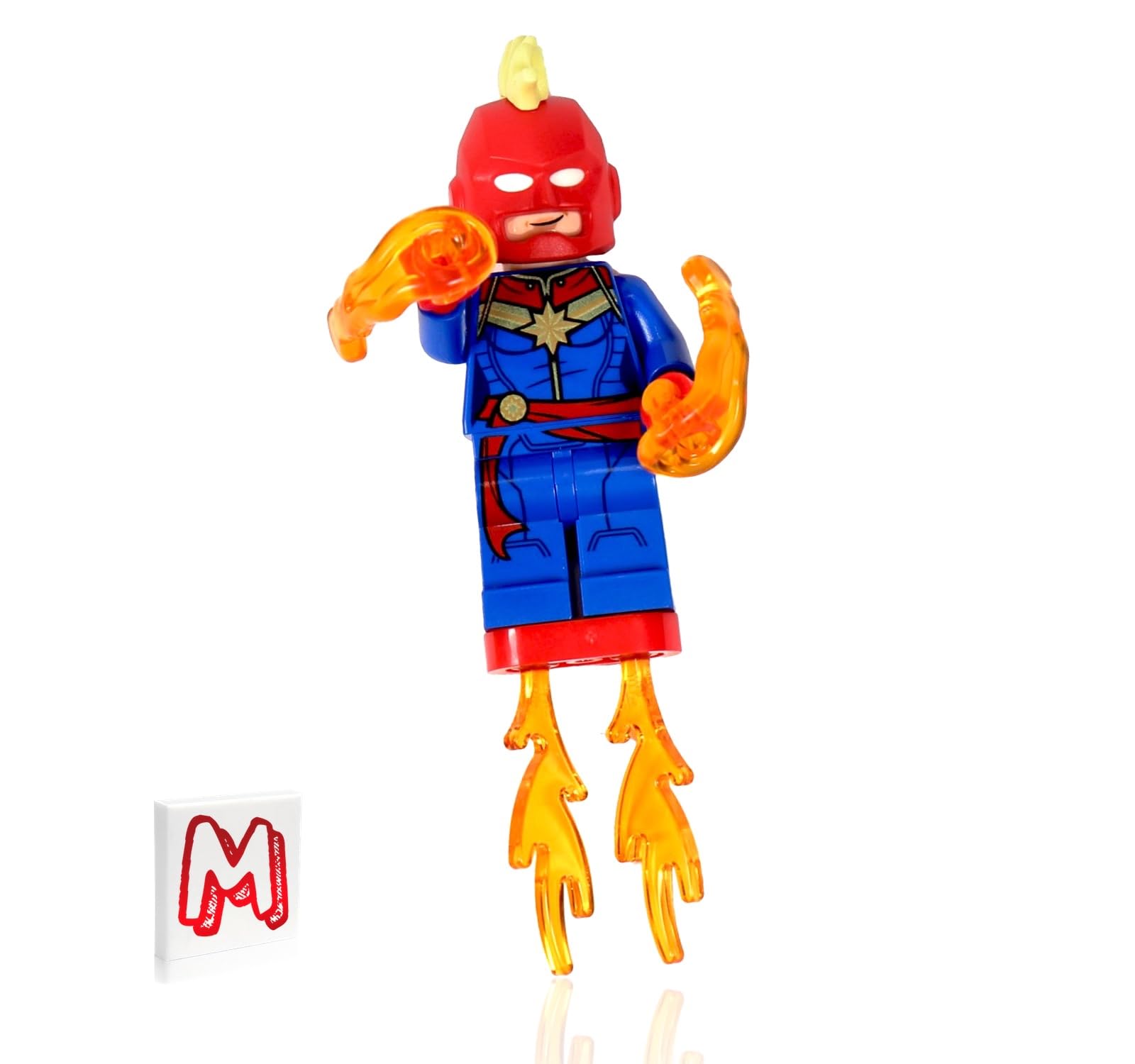LEGO Marvel Superheroes Avengers Captain Marvel Minifigure Set with Hair, Helmet & Energy Blasts - 11pcs Collectible Building Toy for Kids & Adults | Perfect for Display, Play & Marvel Fans Collections