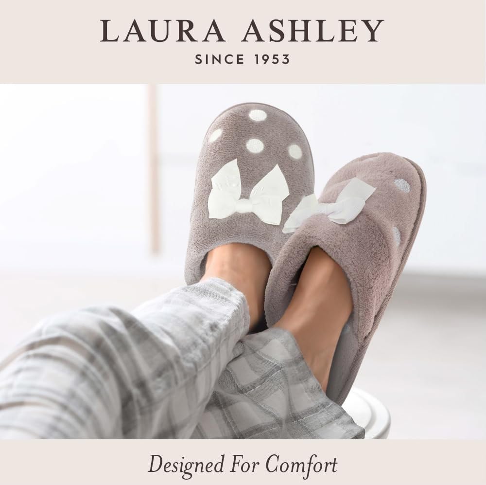 Laura Ashley Women's One Band Velcro Scuff Slippers - Soft House Shoes for Indoor Comfort, Cozy Home & Spa Relaxation
