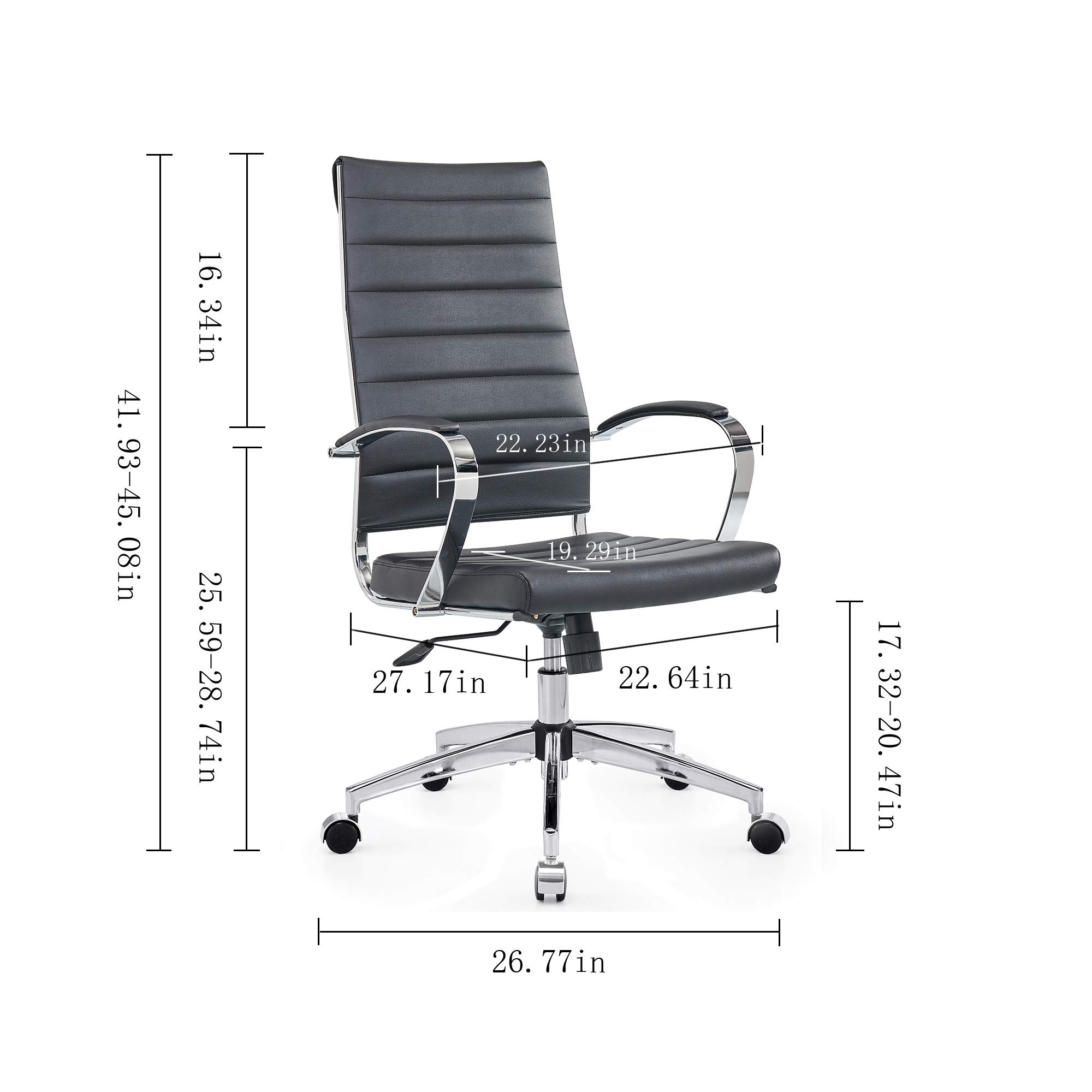 Ergonomic High Back Leather Office Chair - Adjustable Computer Desk Chair for Home & Work, Black (4020-Black) - Perfect for Long Hours of Work, Gaming & Study