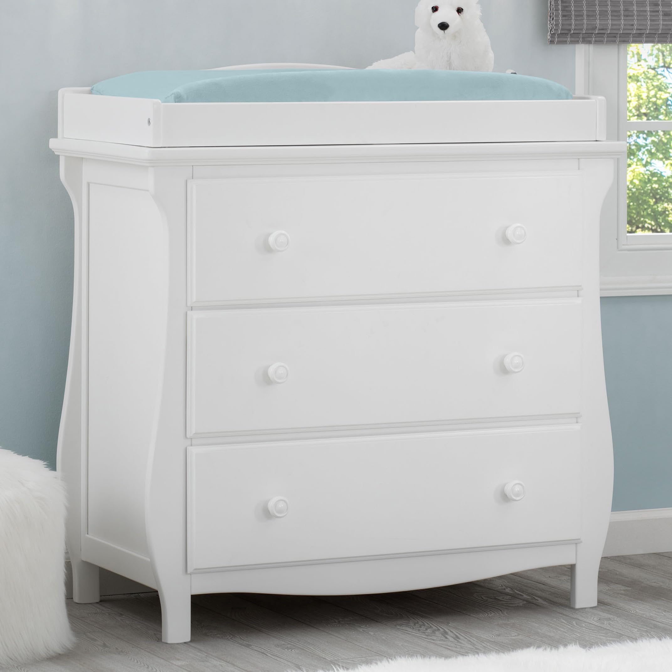 Delta Children Lancaster 3-Drawer Baby Dresser with Changing Table Top | GREENGUARD Gold Certified Nursery Furniture | Safe & Sturdy for Baby's Room (Bianca White) | Perfect for Diaper Changes & Infant Clothing Storage