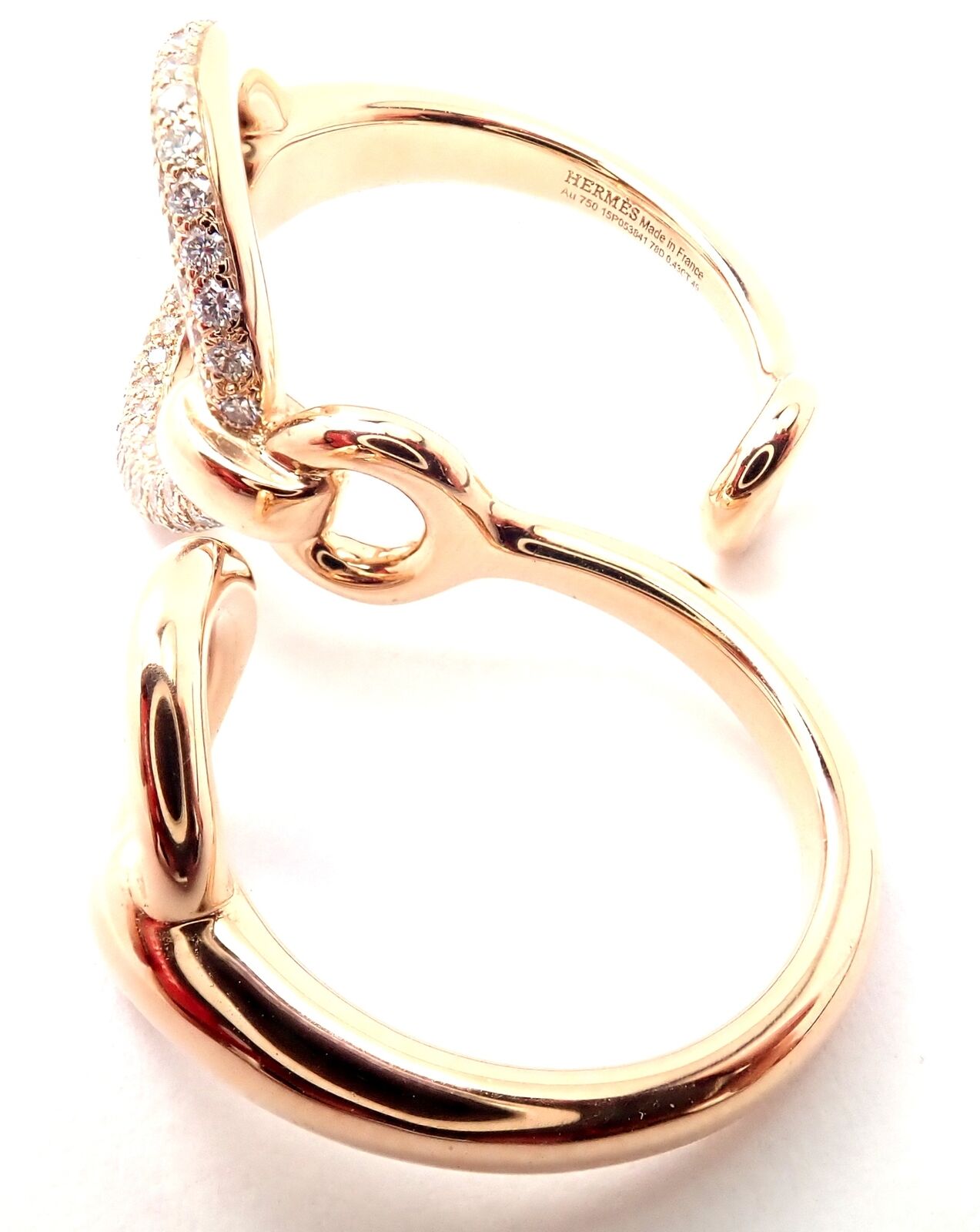 Authentic Hermes 18k Rose Gold Diamond Filet d'Or Large Double Band Ring - Luxury Jewelry for Women, Perfect for Weddings, Anniversaries & Special Occasions