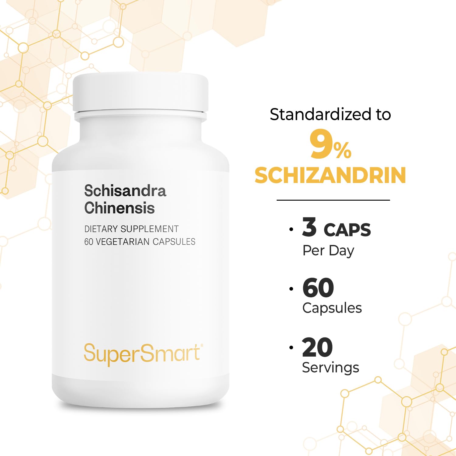 Supersmart - Schisandra Chinensis 750mg High Potency Extract (10:1) - 60 Vegetarian Capsules | Non-GMO, Gluten Free Berry Supplement for Energy, Focus & Stress Relief - Daily Wellness Support