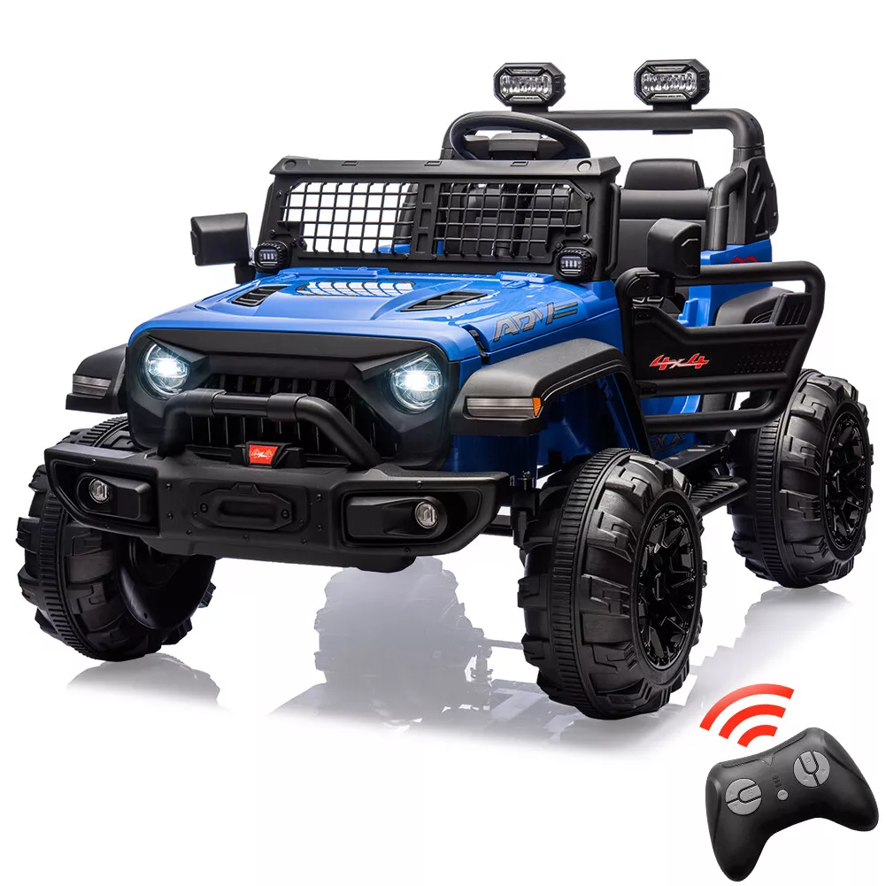 GARVEE 24V Electric Ride On Truck for Kids - 2 Seater Remote Control Car with LED Lights, Music & Horn | Large Storage Space & Cup Holder | Toddler Toy Vehicle for Ages 3-8 (Blue) | Perfect for Outdoor Play, Birthday Gifts & Family Fun