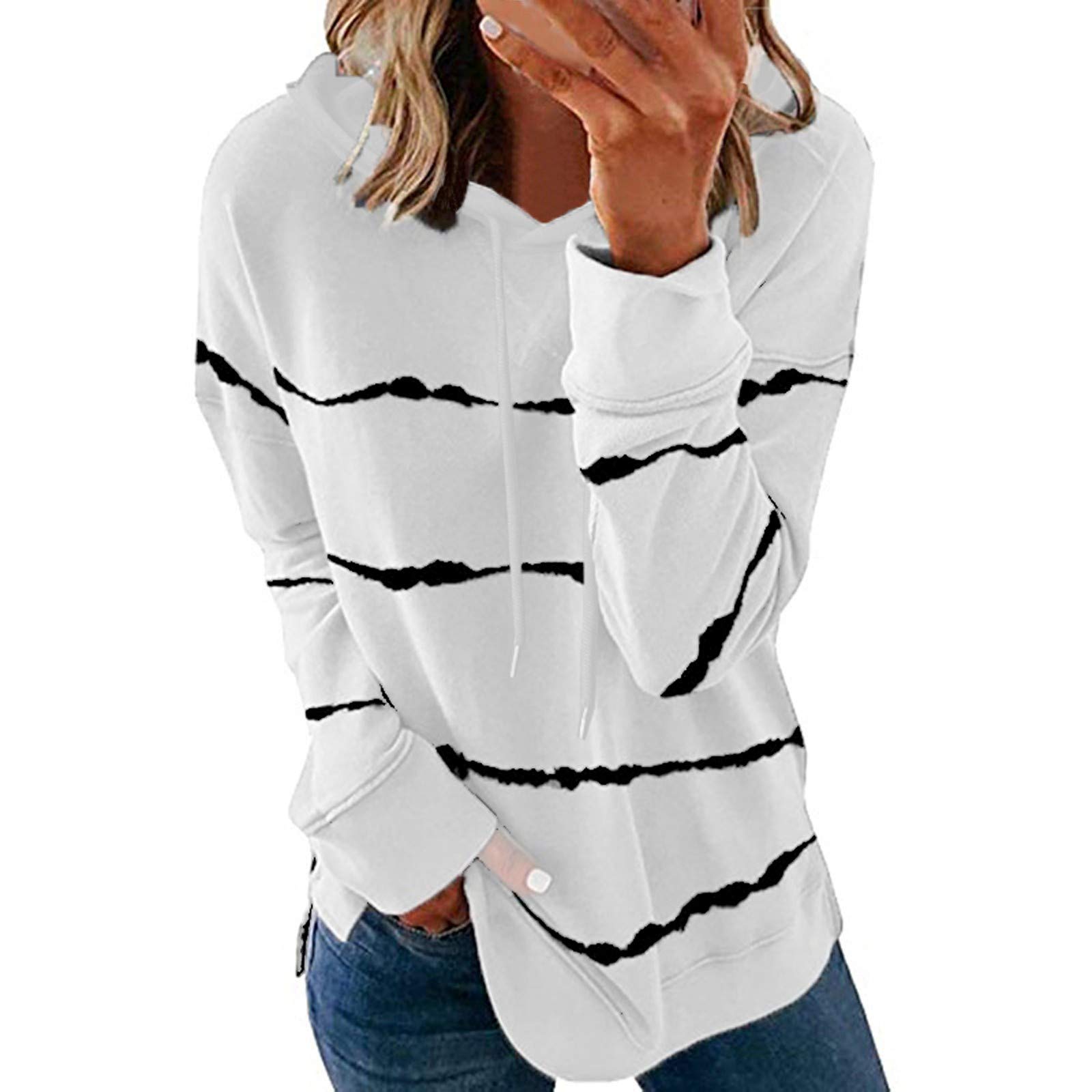 Women's Casual Long Sleeve Hooded T-Shirt - Loose Fit Striped Print Blouse for Maternity & Everyday Wear | Perfect for Pregnancy, Lounge & Street Style Fashion