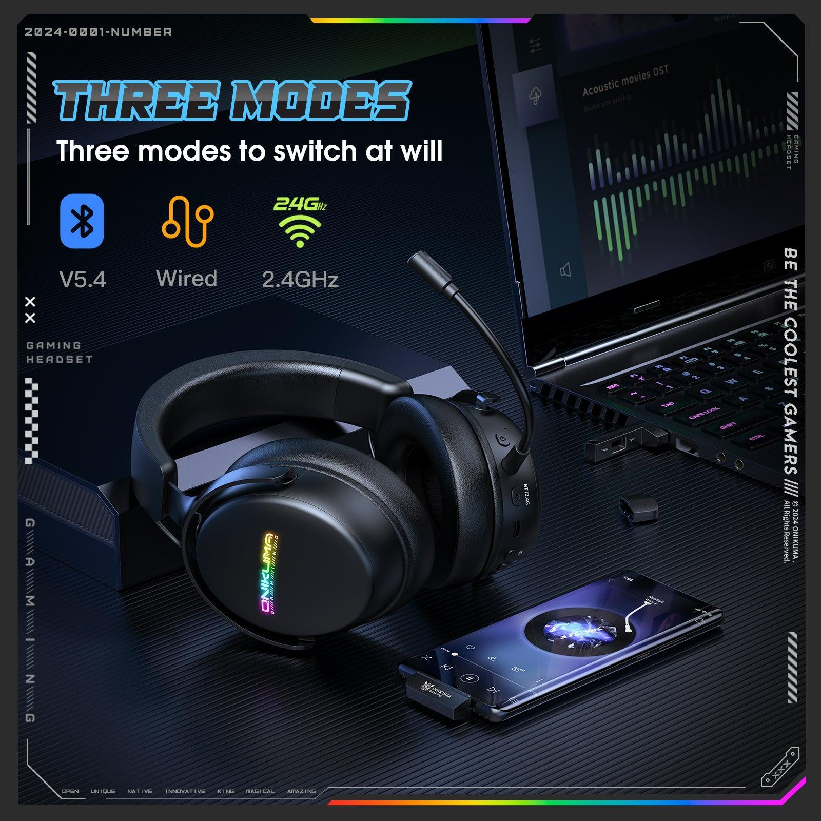 ONIKUMA GT819 Wireless Gaming Headset with Bluetooth & 3.5mm Wired Connection - Lightweight Over-Ear Esports Headphones for PC, PS4, Xbox, Mobile Gaming & Streaming