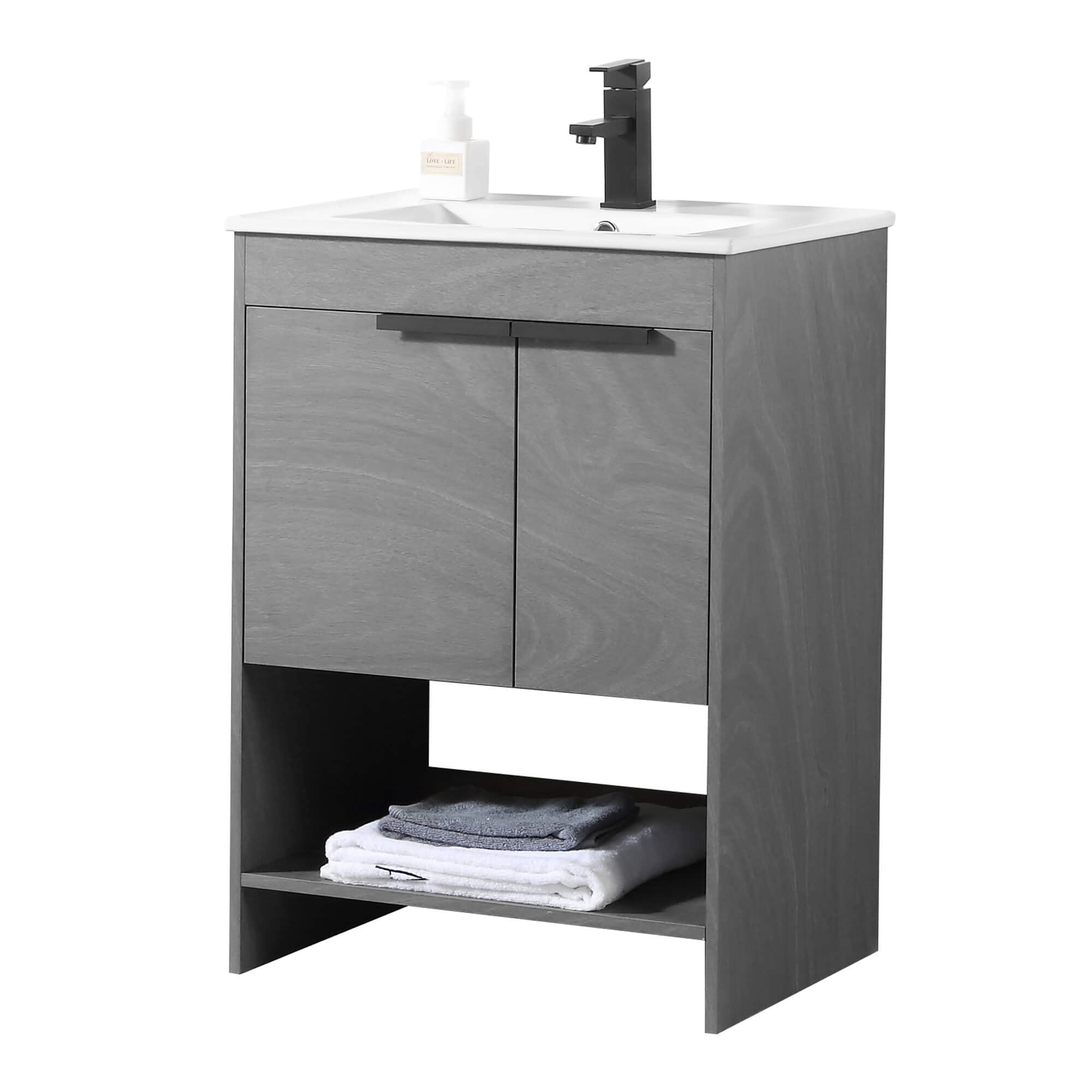 Fine Fixtures Phoenix 24 Inch Bathroom Vanity with Sink - Modern Grey Vanity Set with Soft-Close Doors & Storage Drawers | Durable Construction for Small Bathrooms | Perfect for Apartments, Guest Baths & Powder Rooms (Assembly Required)