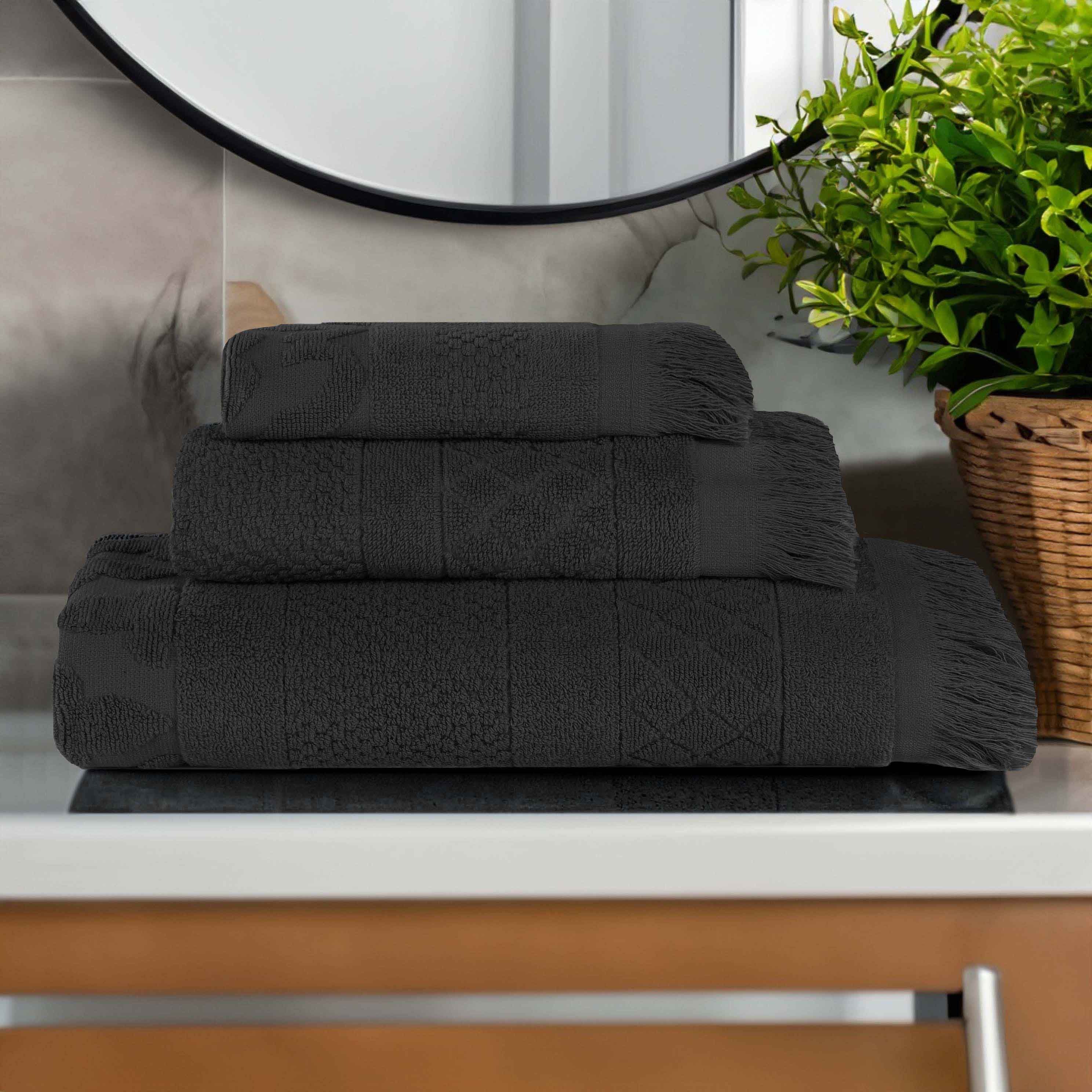 Premium Rolla Cotton Geometric Jacquard Plush Towel Set - Ultra Soft & Highly Absorbent 3-Piece Bath Towel Collection for Spa, Bathroom & Luxury Home Decor