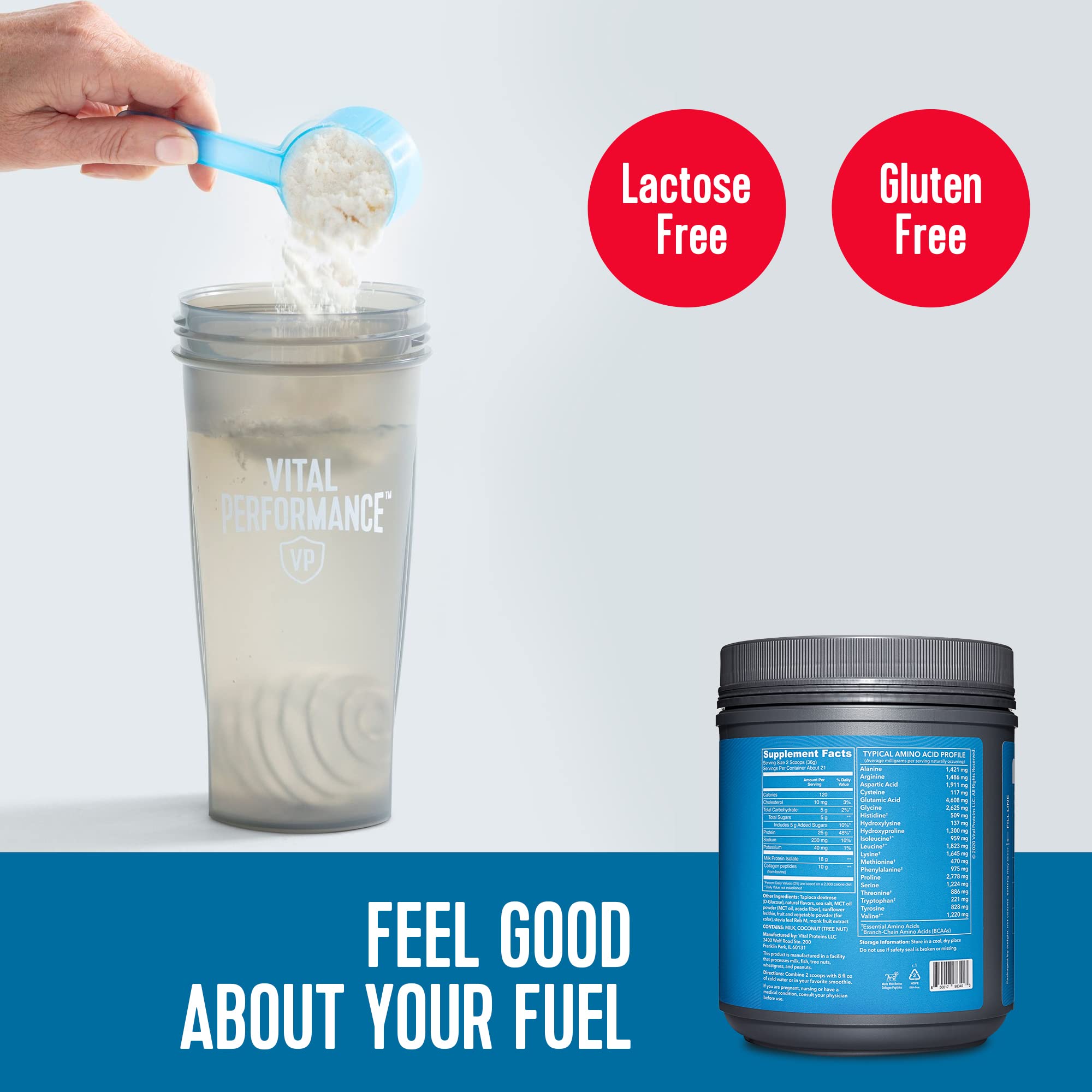 Vital Proteins Performance Protein Powder - 1.68lb, Lactose-Free Milk Isolate Casein & Whey Blend with 10g Grass-Fed Collagen Peptides, 8g EAAs, 5g BCAAs | Gluten-Free, Strawberry Flavor | Post-Workout Recovery, Muscle Growth & Daily Nutrition Supplement