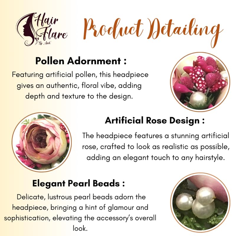2170 Artificial Rose Flower Hair Vine - Dark Pink Hair Accessories for Women & Girls | Perfect for Weddings, Parties & Special Occasions