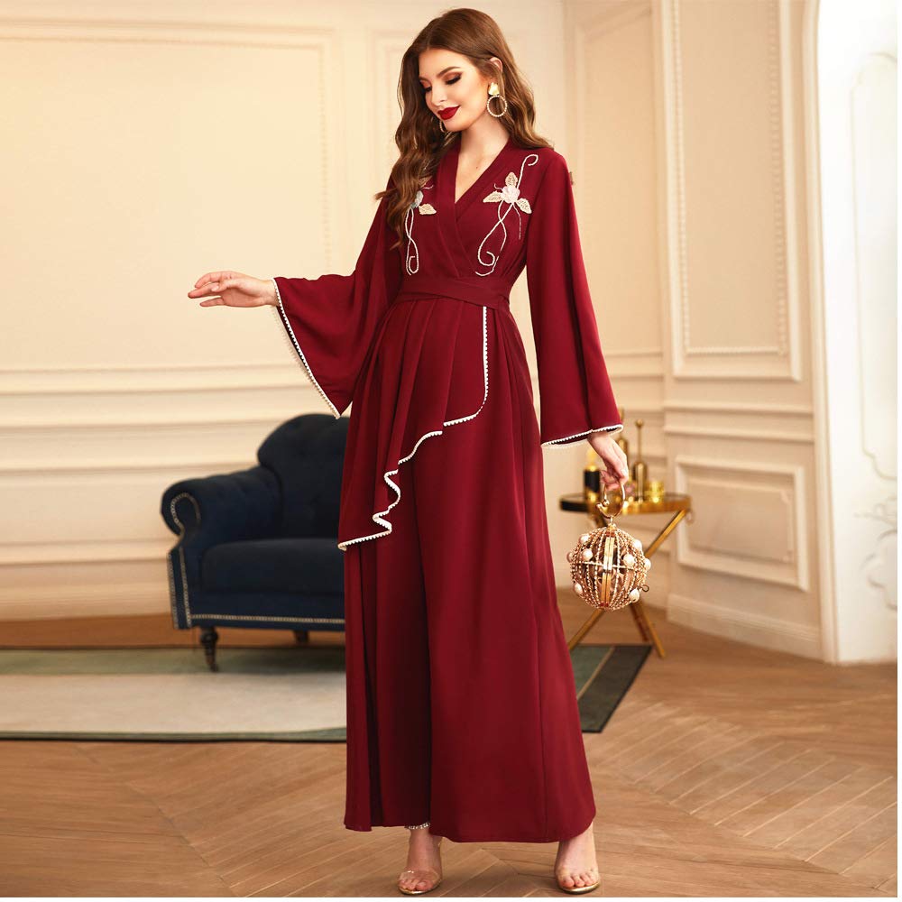 Elegant Muslim Abaya Dress for Women - Long Sleeve Lace Islamic Robe with Modest Design | Perfect for Prayer, Eid, Wedding & Special Occasions