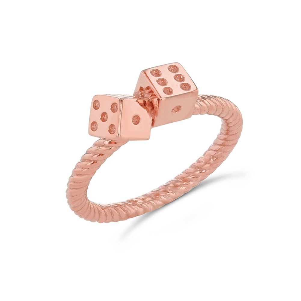 14K Rose Gold Lucky Dice Rope Ring for Women - Dainty Stackable Jewelry Gift for Gamers, Brides & Fashion Lovers - Perfect for Casino Nights, Weddings & Everyday Wear