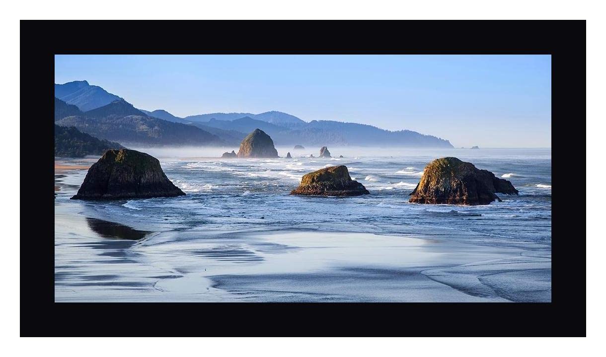 Michael Broom Cannon Beach Framed Canvas Art Print - 12x20 Inch Coastal Wall Decor - Black Wood Frame - Ready to Hang - Perfect for Living Room, Bedroom & Office Decor