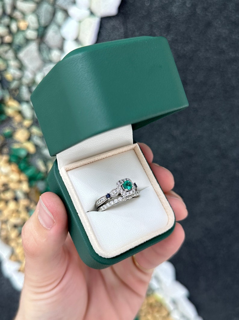 1.44tcw 14K Gold Natural Emerald Sapphire Diamond Accents Vintage Style Engagement Ring for Women - Perfect for Proposals, Anniversaries & Special Occasions