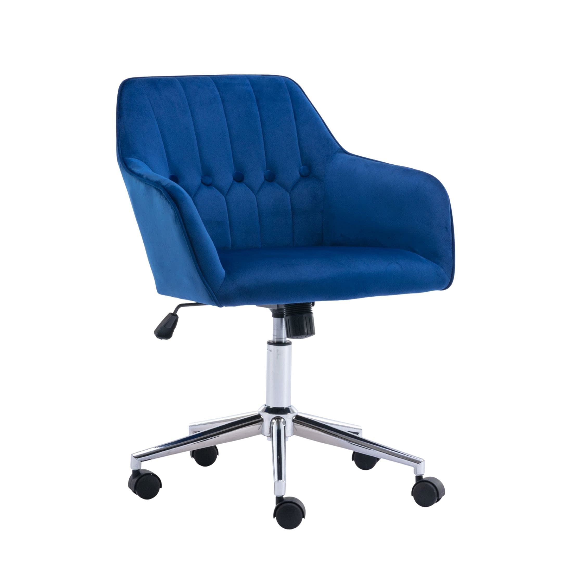 Velvet Fabric Swivel Adjustable Home Office Desk Chair - Ergonomic Task Chair for Bedroom, Living Room & Study - Blue Accent Vanity Chair for Work, Reading & Relaxation