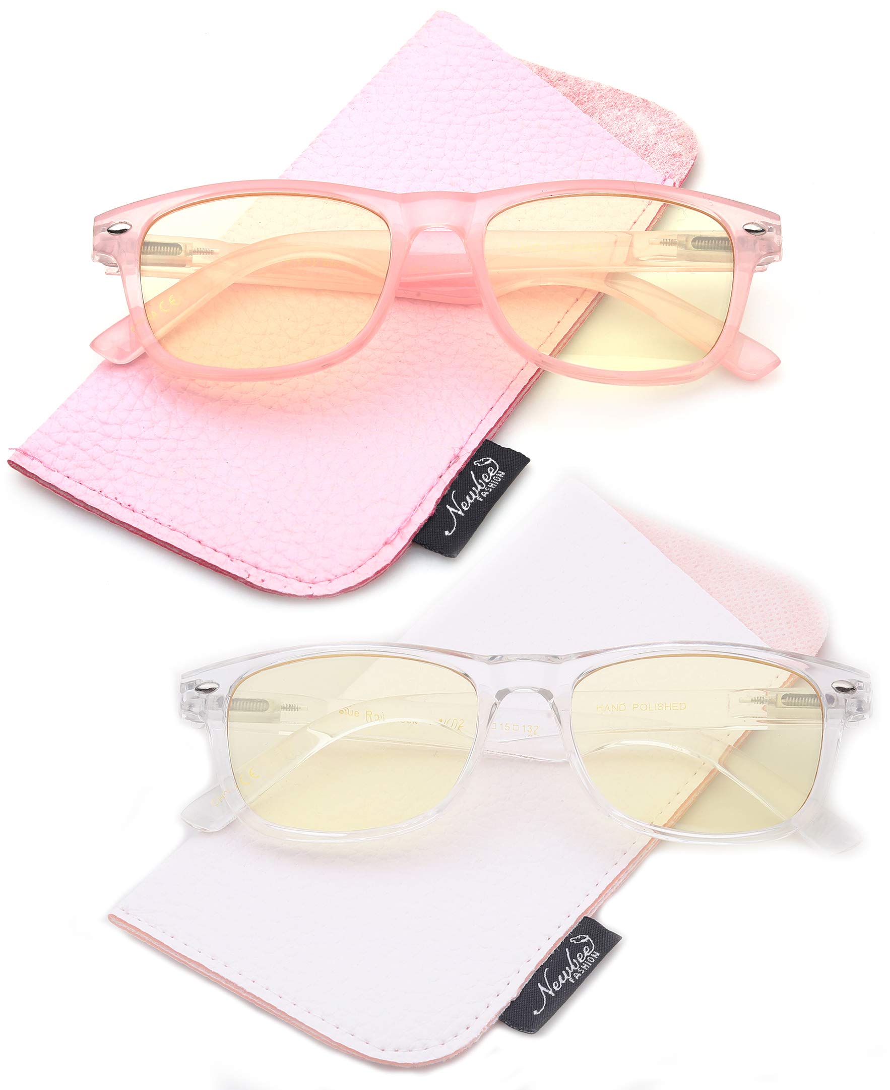 Blue Light Blocking Glasses for Kids & Teens - Anti Eyestrain Computer Glasses for Girls and Boys Ages 3+ (2 Pack - Pink & Clear) - Perfect for Online Classes, Gaming & Screen Time Protection