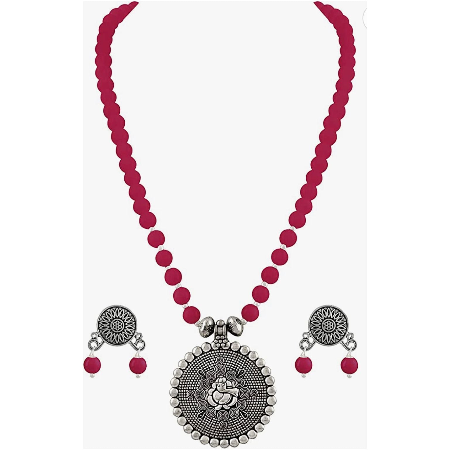 Sterling Silver Plated Ganesha Pendant & Gemstone Bead Necklace Set for Women - Spiritual Jewelry for Meditation, Yoga & Blessing Gifts