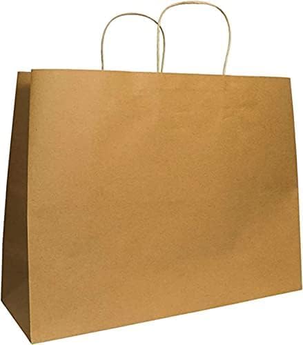 JET PAPER BAGS - 16x6x12 Inches [250 Pack] Large Brown Kraft Paper Bags with Handles for Takeout, Grocery, Retail, Parties, Gifts & Weddings - Eco-Friendly Recyclable Gift Bags - Perfect for Food Delivery, Shopping, Birthday Favors & Wedding Decorations