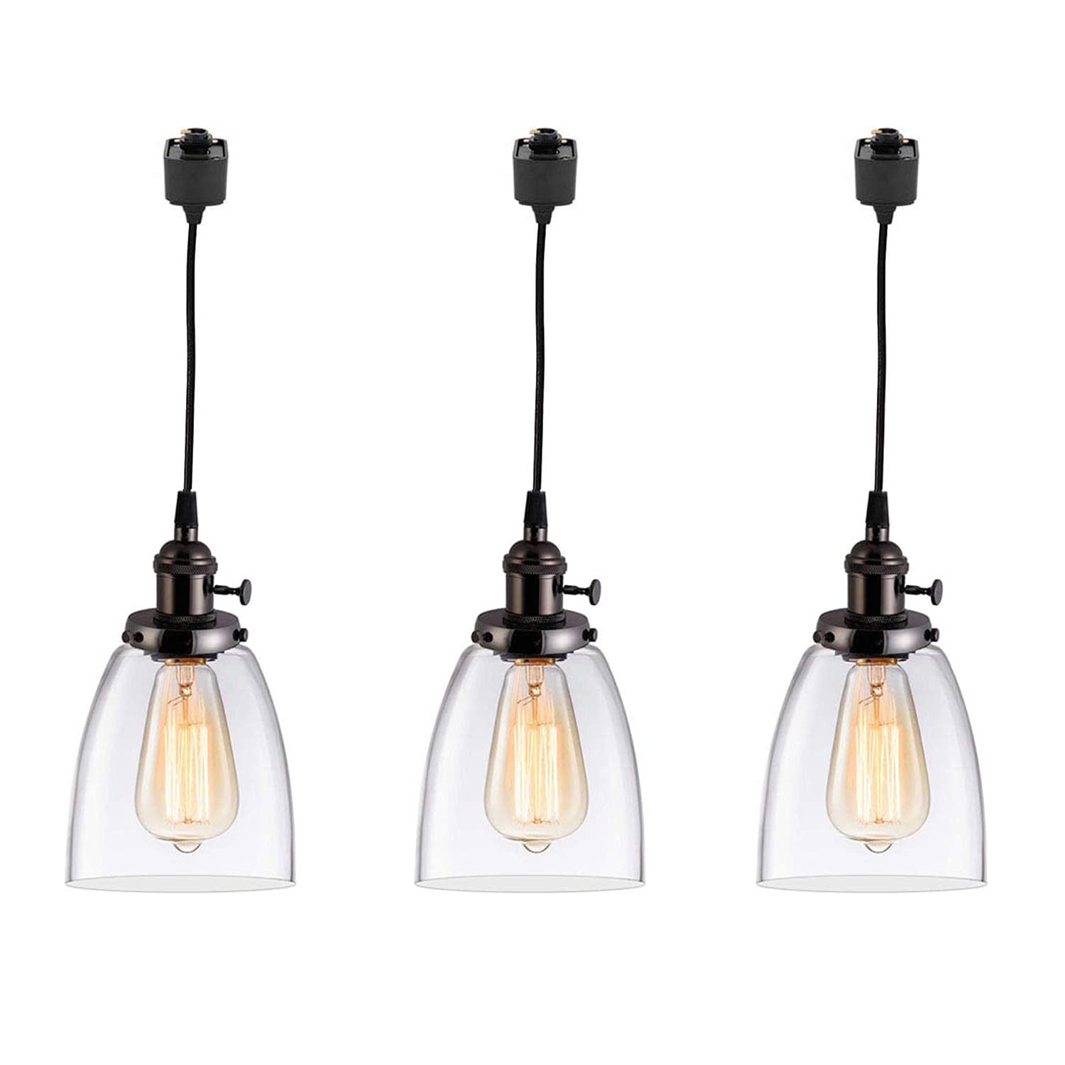 KIVEN 3-Light Dimmable H-Shaped Track Pendant Lighting Fixture in Black - Modern Hanging Lights for Kitchen Island, Dining Room & Bar Counter (Bulbs Not Included)