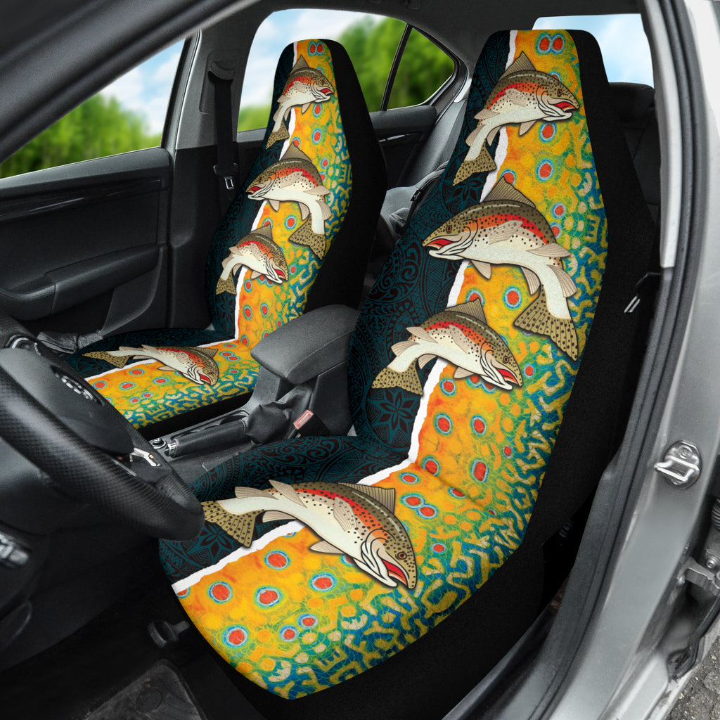 Premium Trout Fish Pattern Car Seat Covers - Waterproof & Durable Auto Accessories for Truck, SUV, Sedan - Perfect Gift for Fishing Enthusiasts & Outdoor Lovers (Use for Road Trips, Camping, Daily Commute)