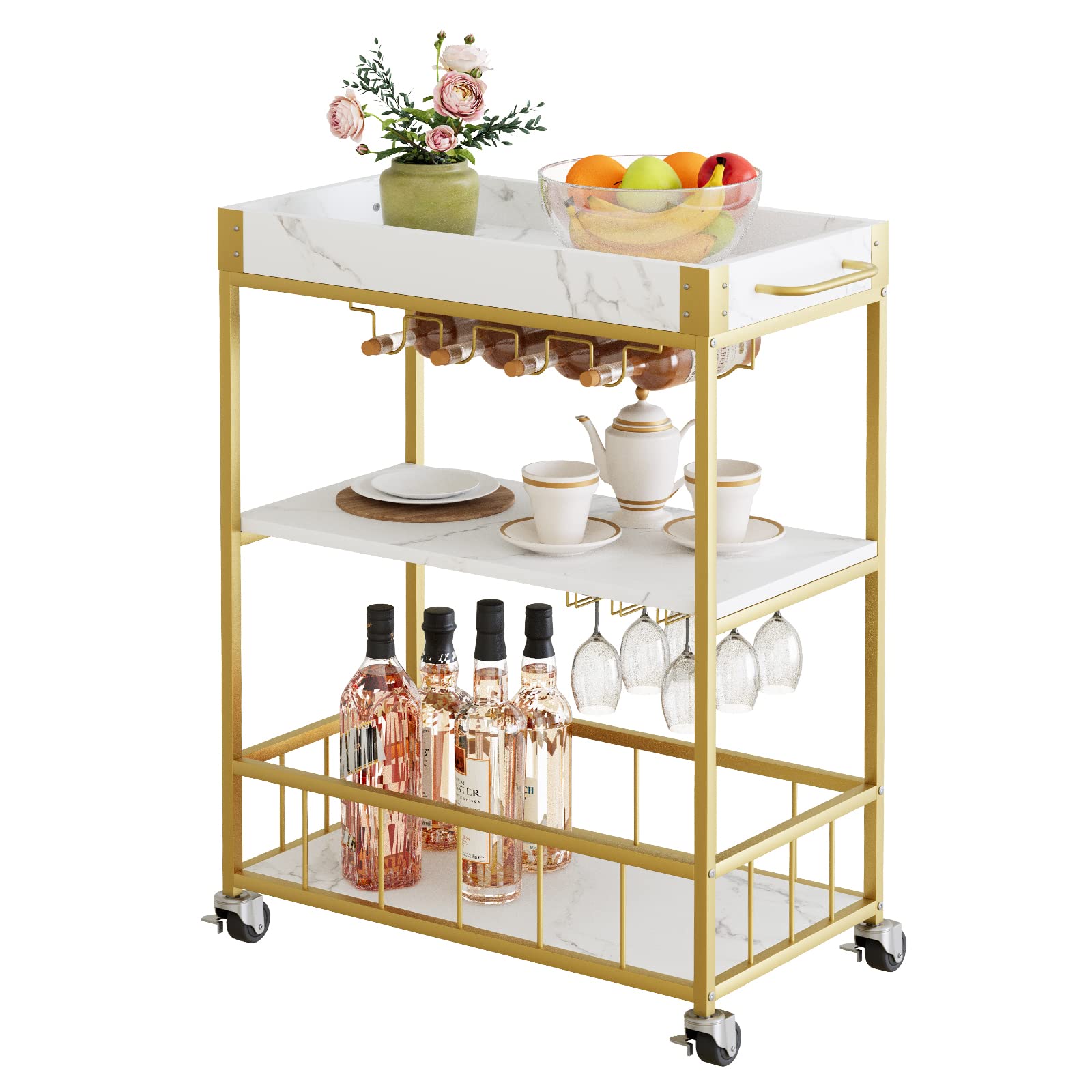 Gold Bar Cart with Wheels - 34