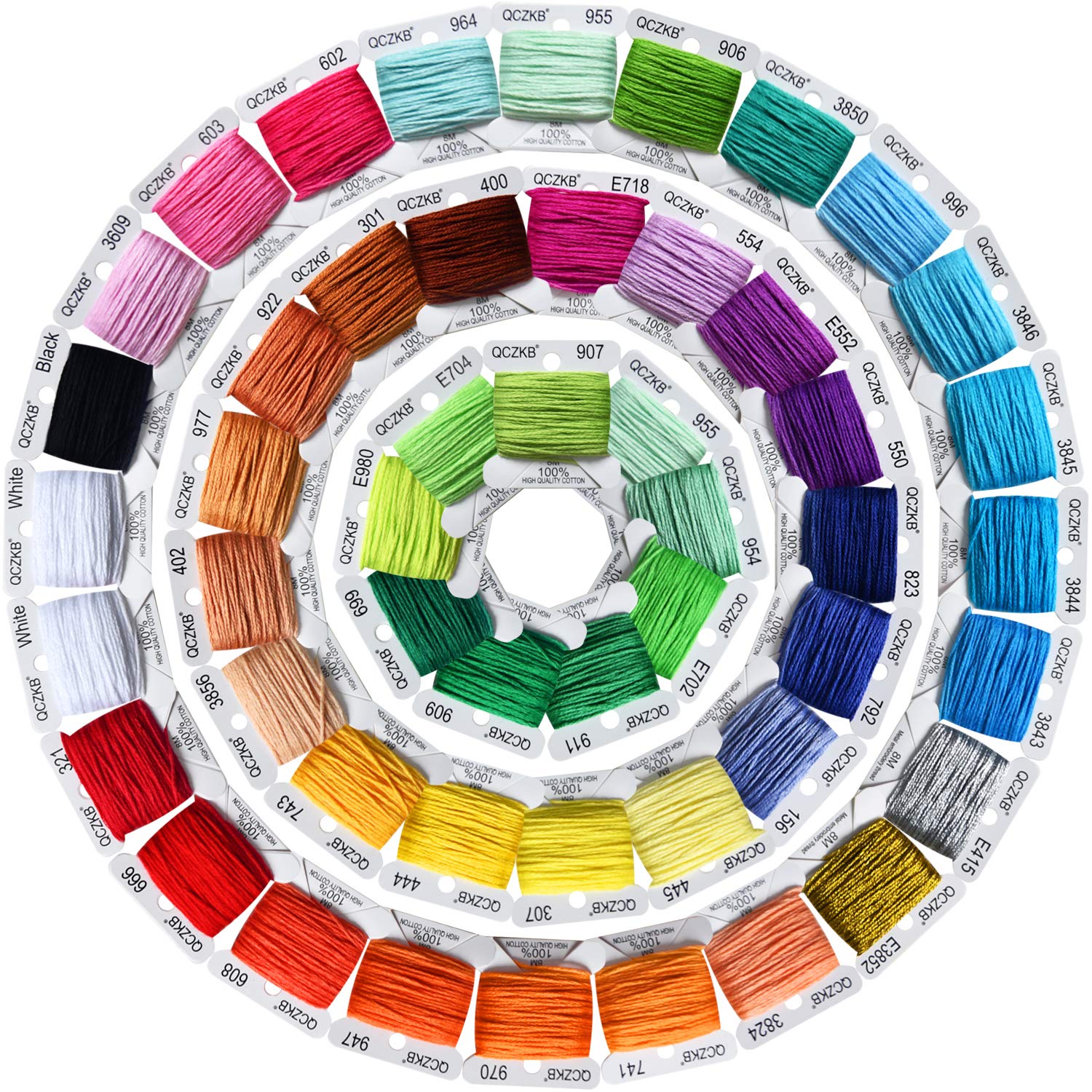 50-Piece Rainbow Embroidery Floss Set for Cross Stitch & Friendship Bracelets - Includes 8m Mercerized Thread & 2 Metallic Threads - Perfect for DIY Crafts, Needlework & Handmade Jewelry Making