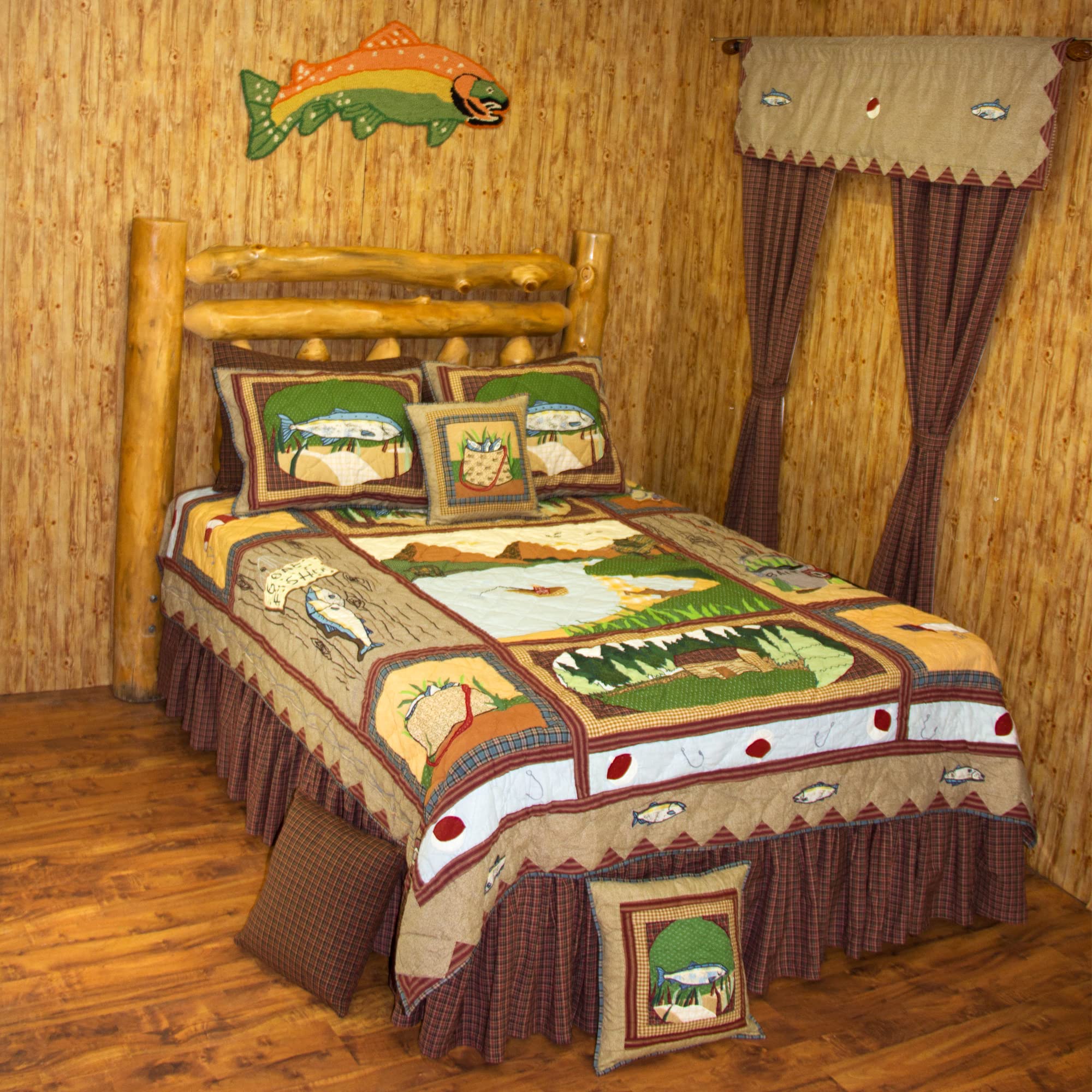 Handmade Gone Fishing Twin Quilt Set - 3 Piece Cotton Bedding (65